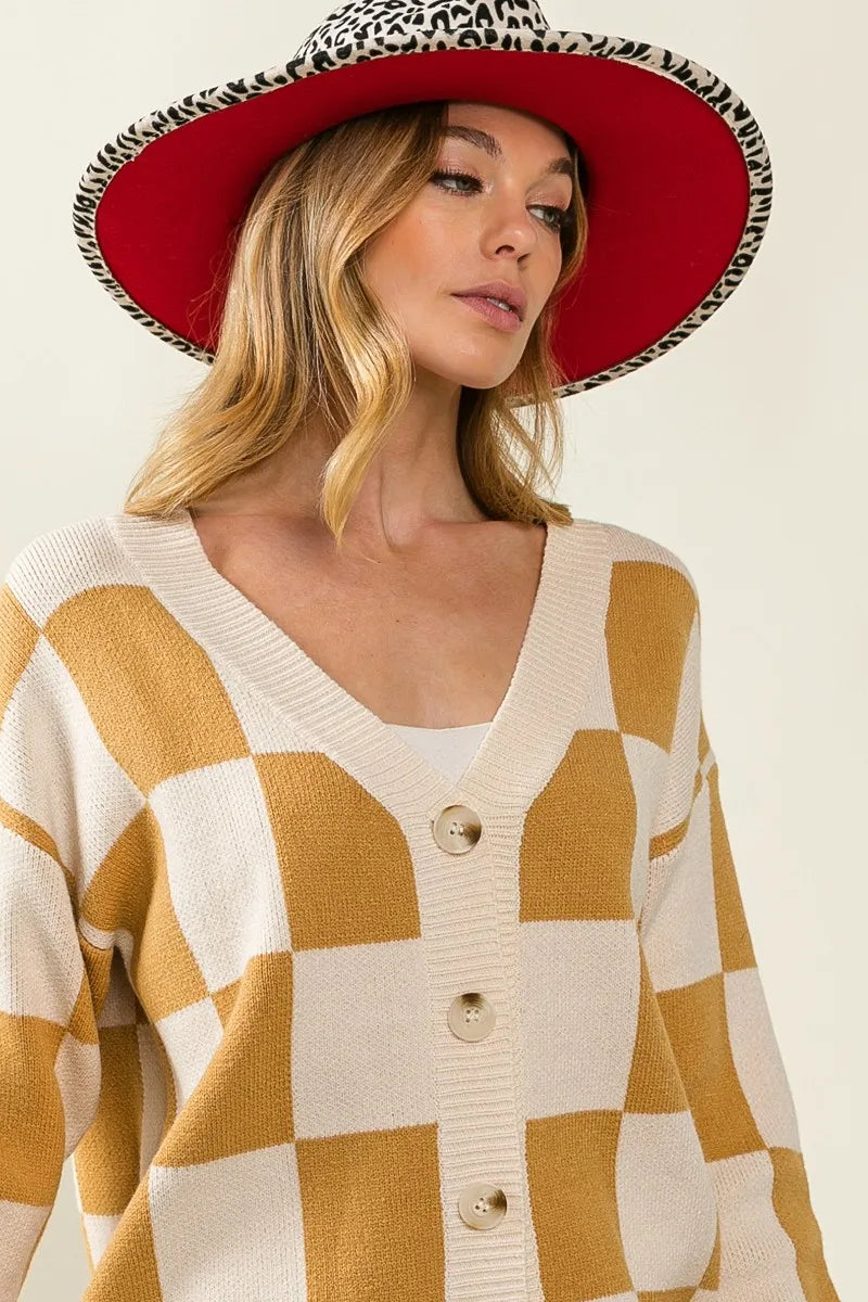 トップス SON OF THE CHEESE Bulky Check Cardigan Olive Checkered Print Oversized Maternity Cardigan– PinkBlush