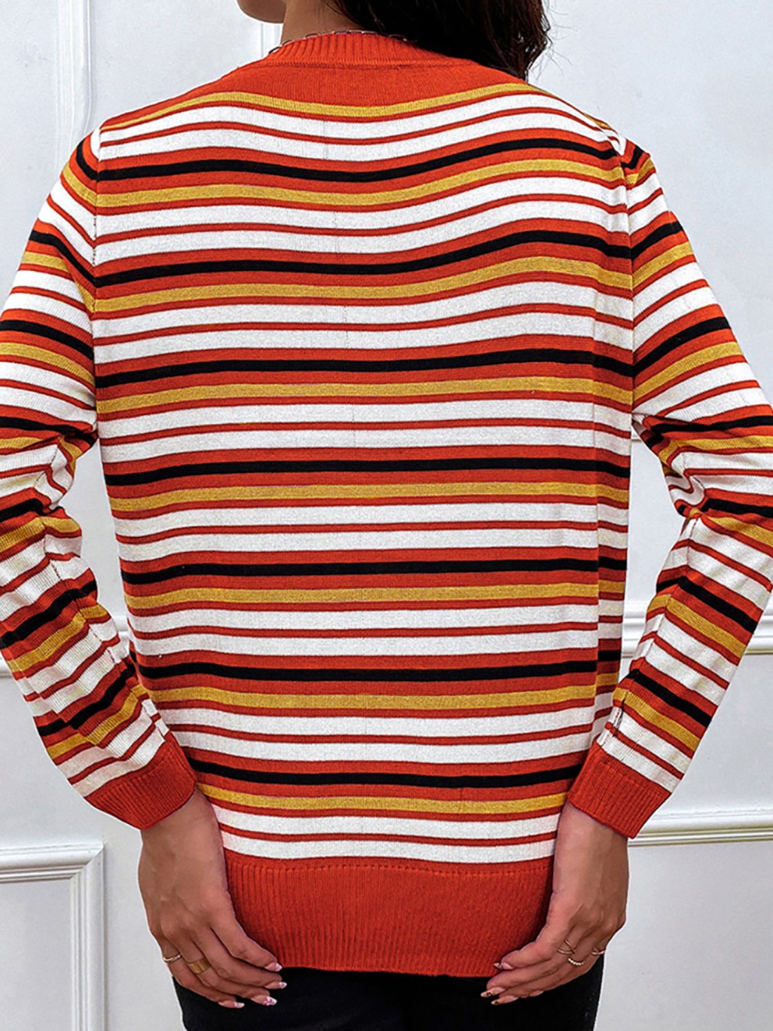 Shiny Striped Round Neck Long Sleeve Sweater