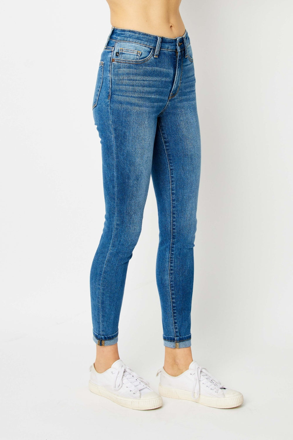 Judy Blue Full Size Cuffed Hem Skinny Jeans Bottoms Trendsi   