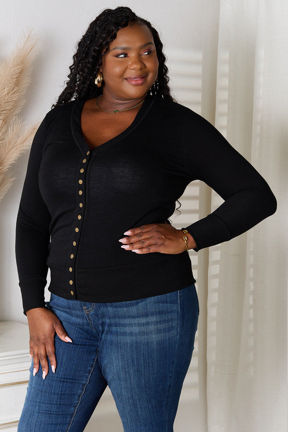 Zenana Full Size V-Neck Long Sleeve Cardigan  Trendsi   