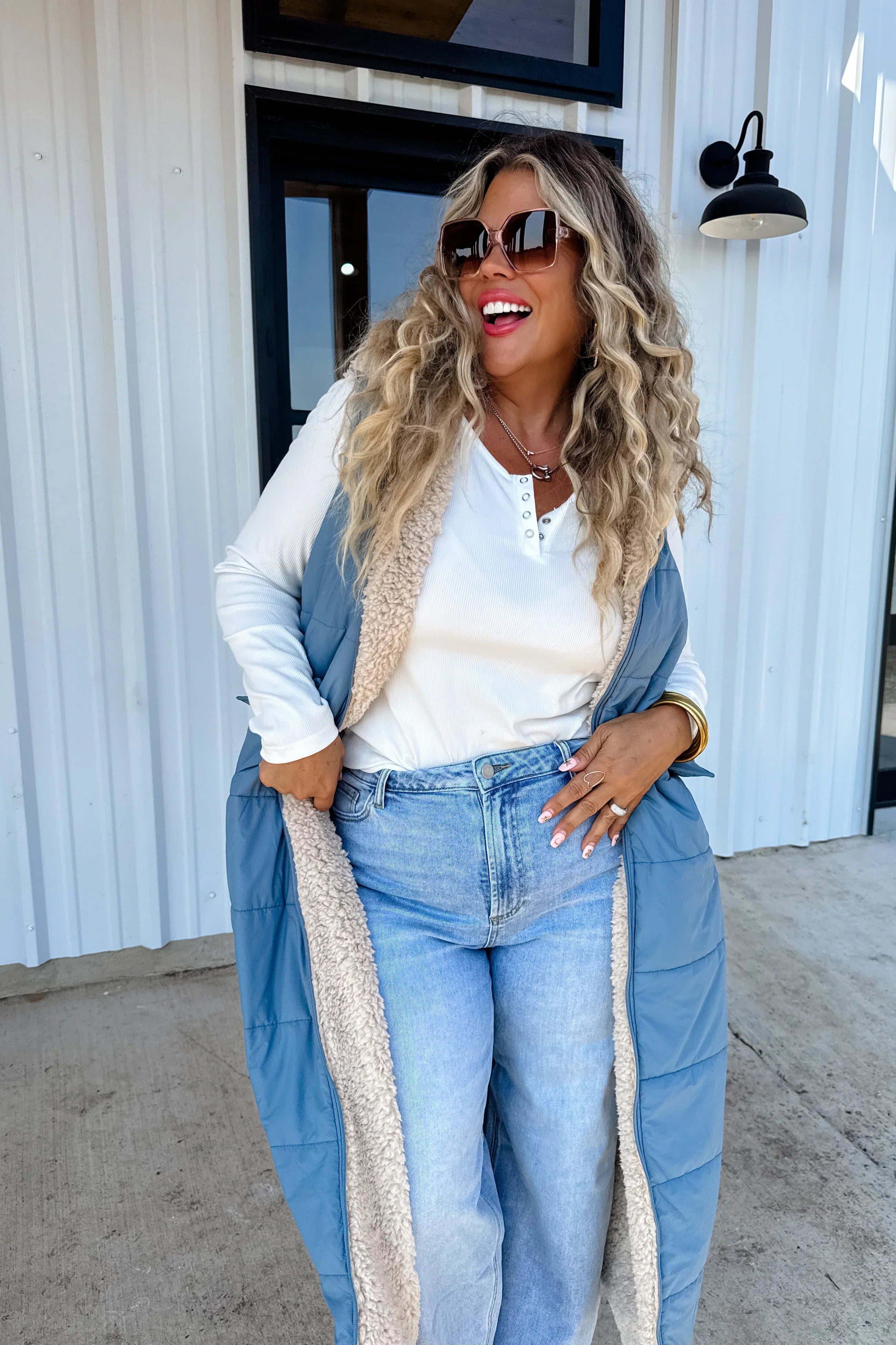 Long Reversible Sherpa Puffer Vest