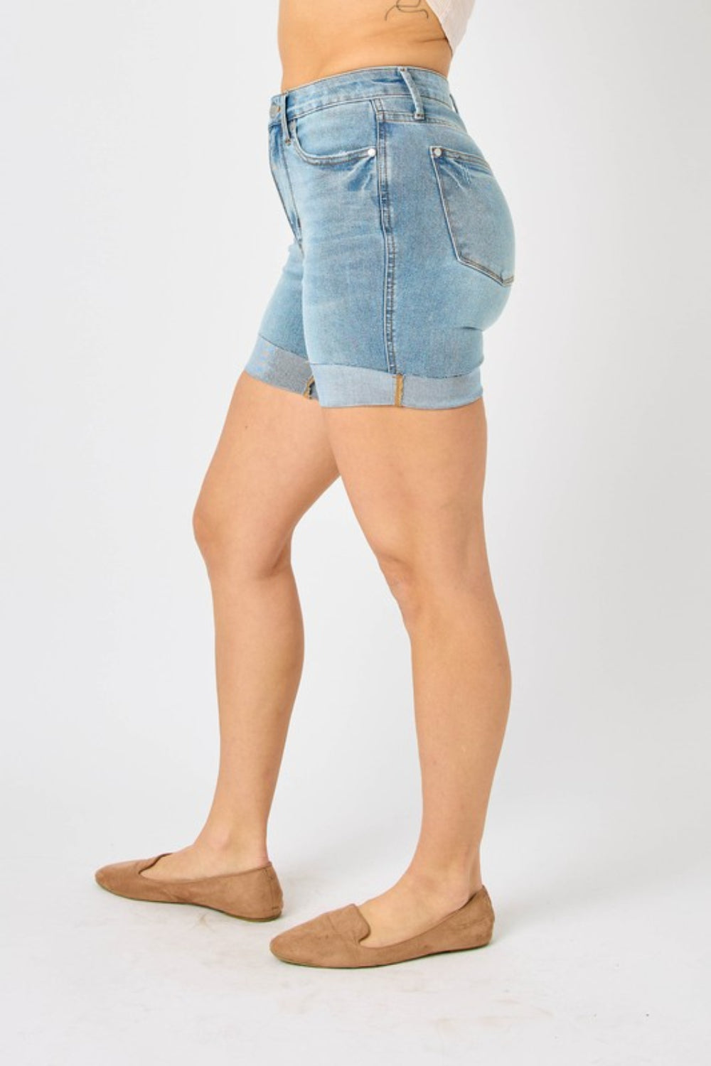 Judy Blue Full Size Tummy Control Denim Shorts Bottoms Trendsi   