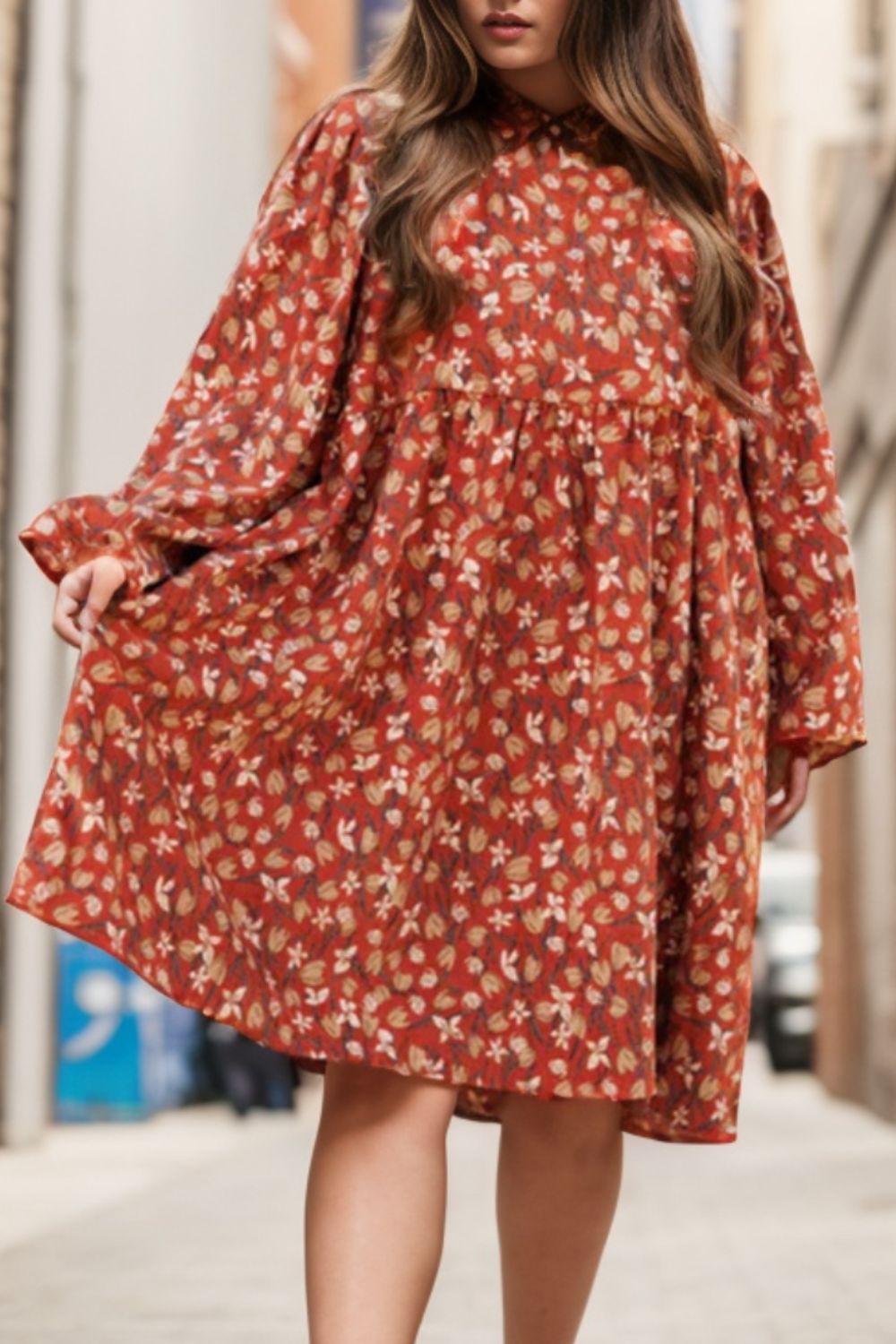 Plus Size Floral Round Neck Dress