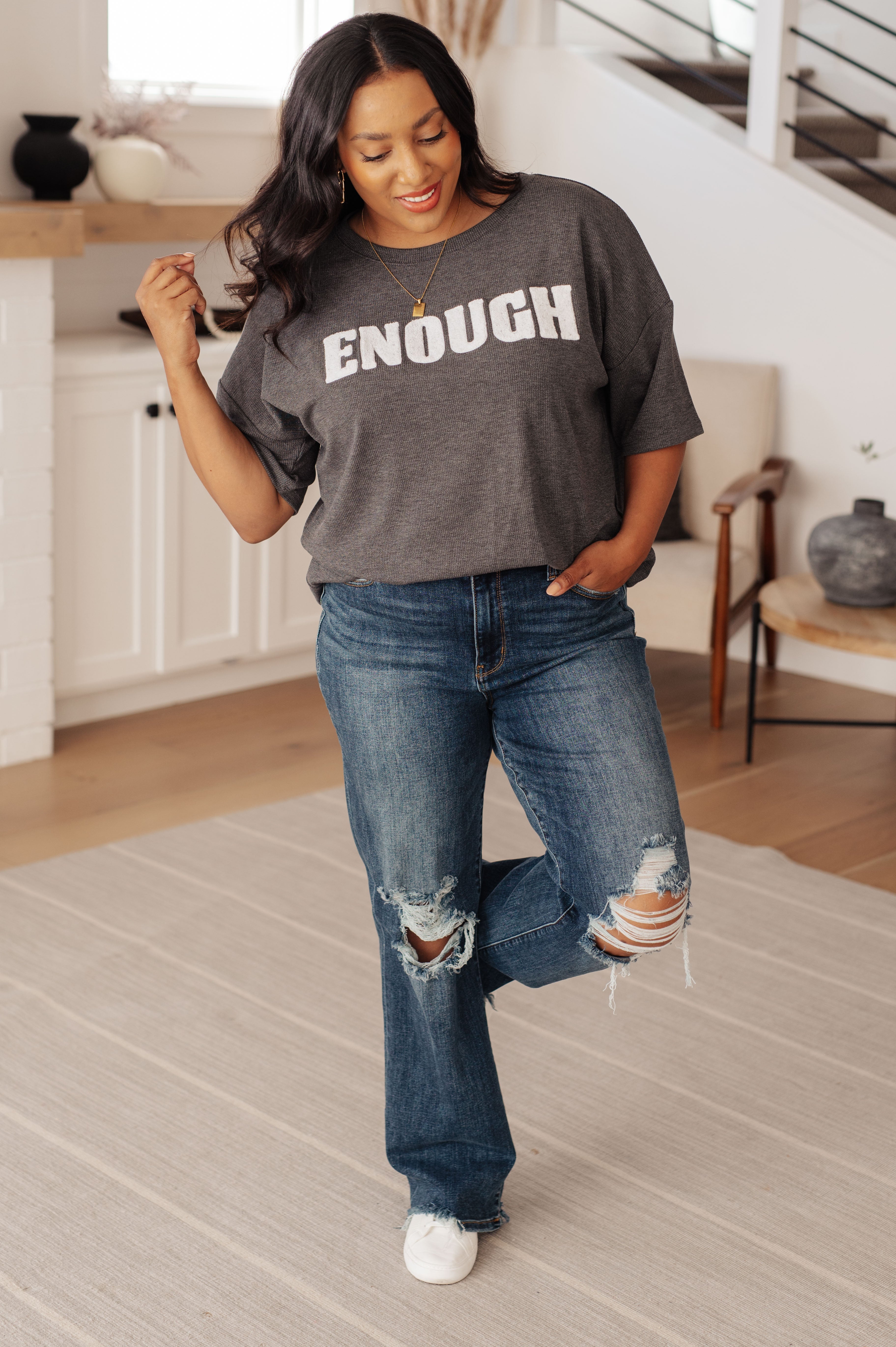 Always Enough Graphic Tee in Charcoal Tops Ave Shops   