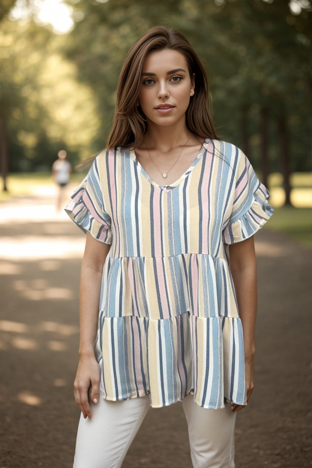 Angelic Striped Short Sleeve  Boutique Simplified   