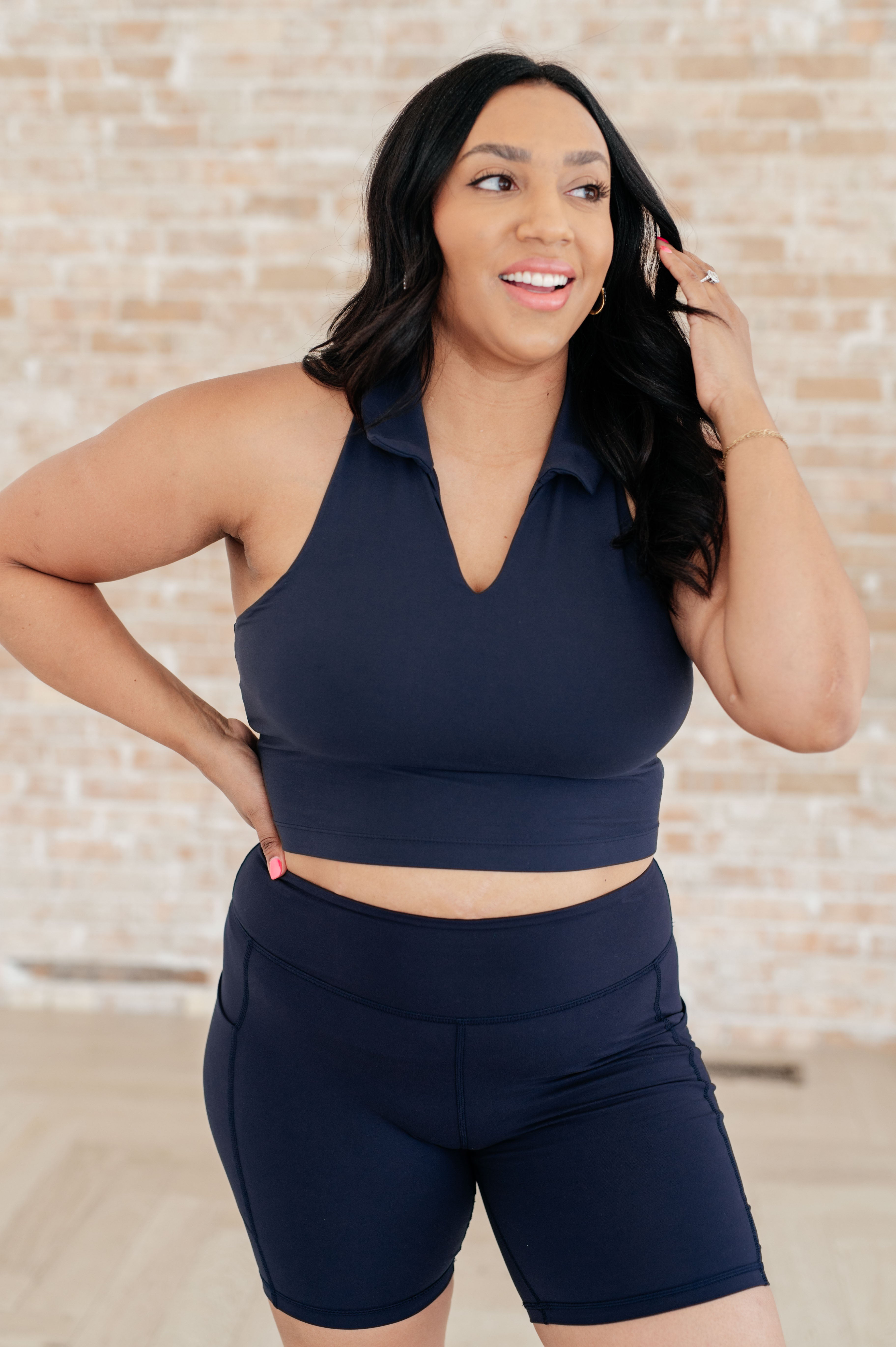 Backcourt Collared V-Neck Tank in Navy Athleisure Ave Shops   