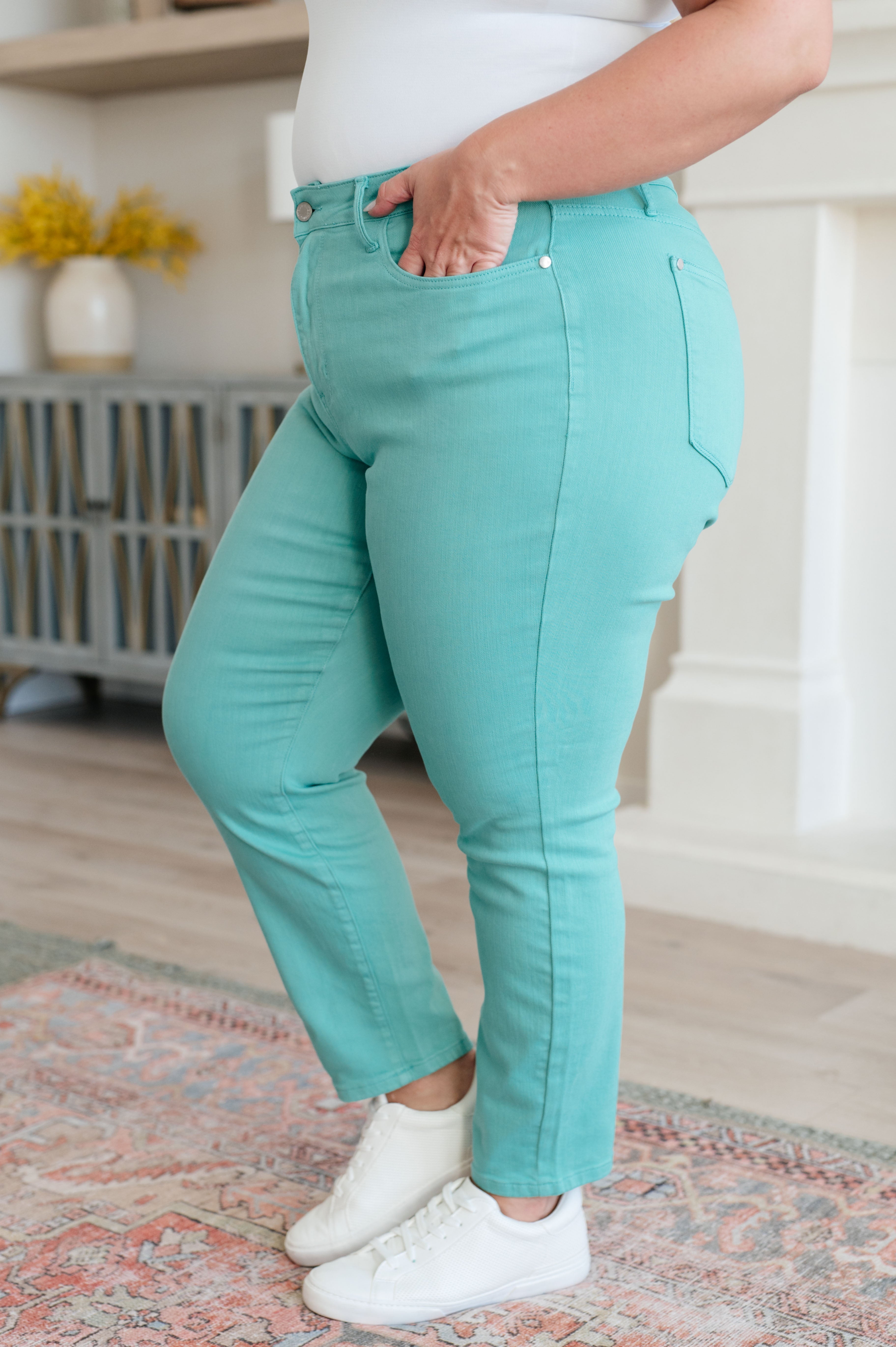 Bridgette High Rise Garment Dyed Slim Jeans in Aquamarine Womens Ave Shops   