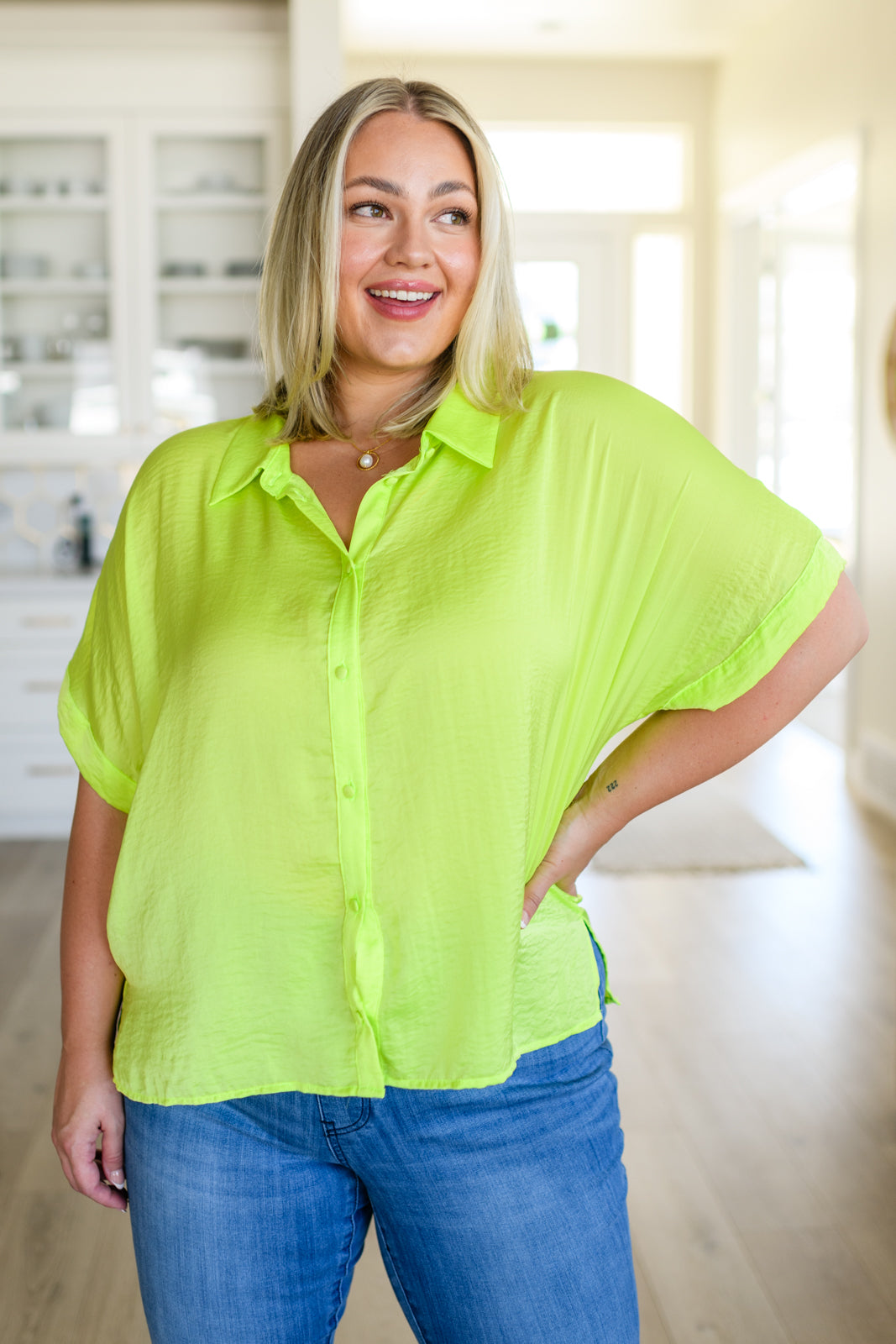 Bright Idea Button Down in Citrus Tops Ave Shops   