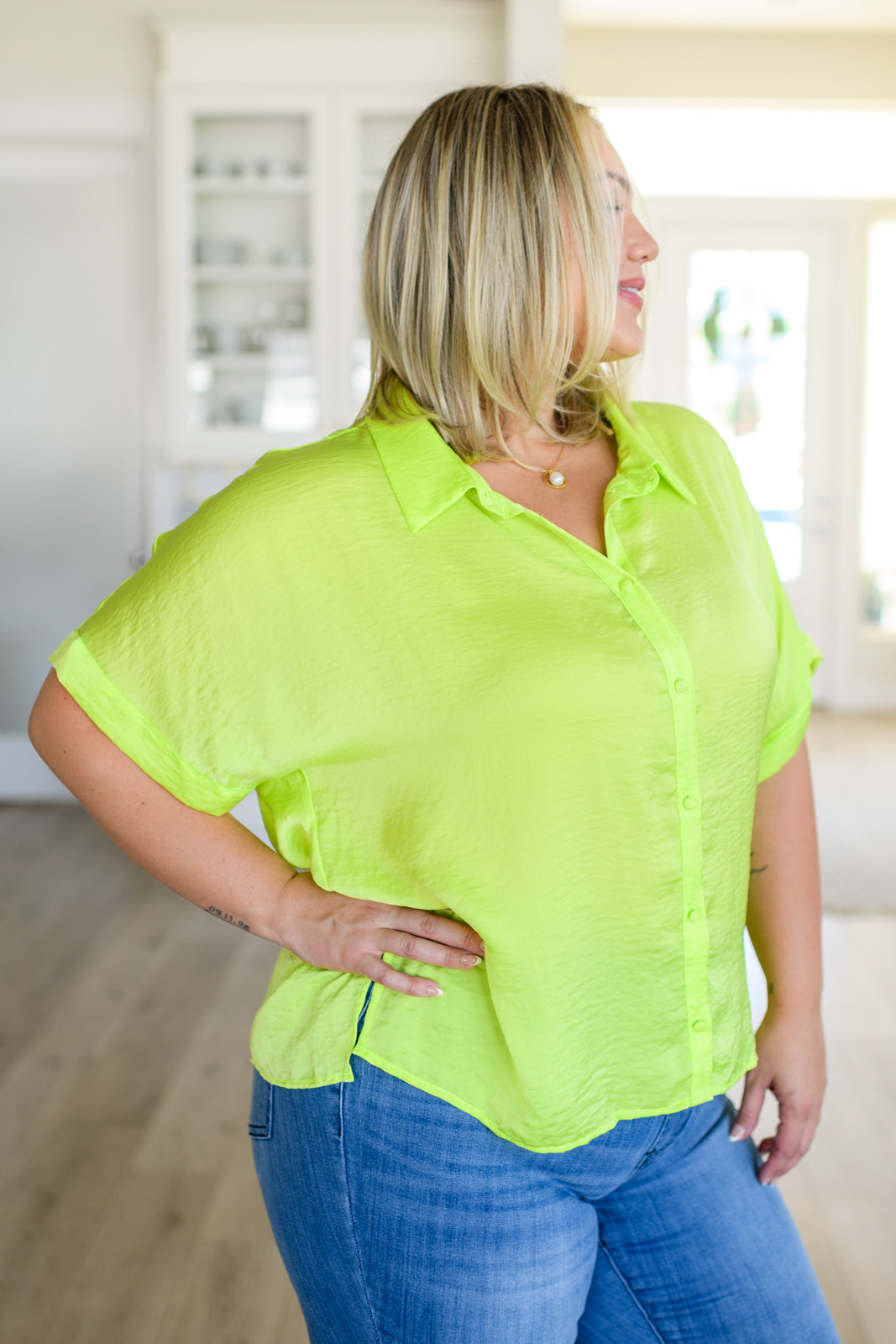 Bright Idea Button Down in Citrus Tops Ave Shops   