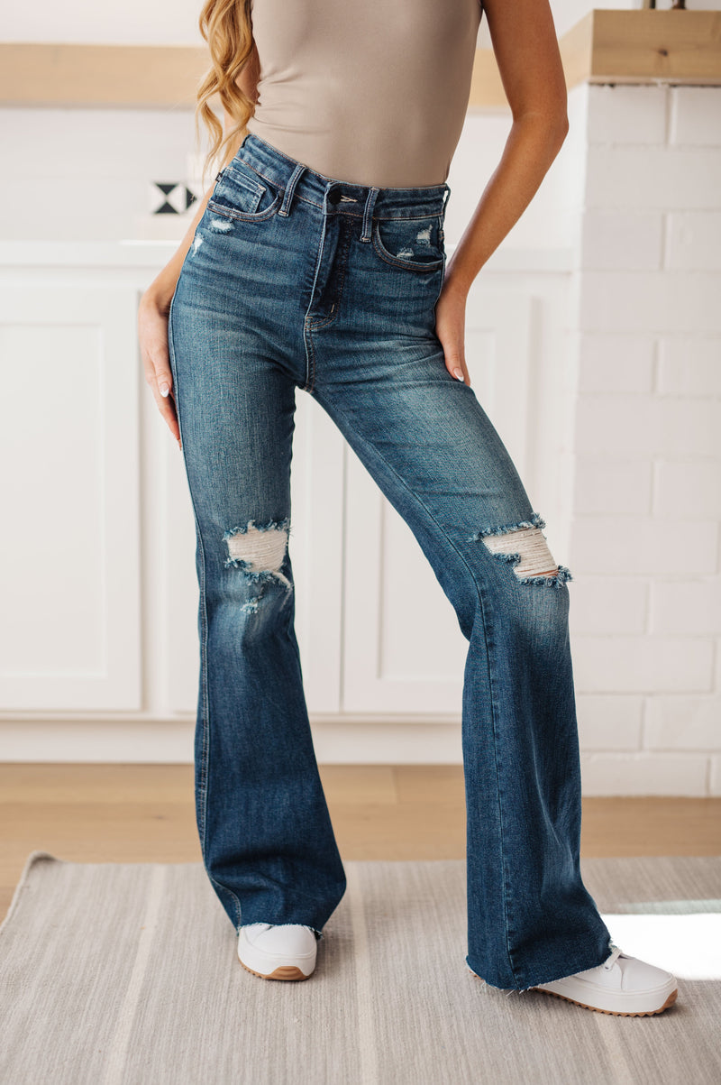 Cassandra High Rise Control Top Distressed Flare Jeans - Judy Blue Womens Ave Shops   
