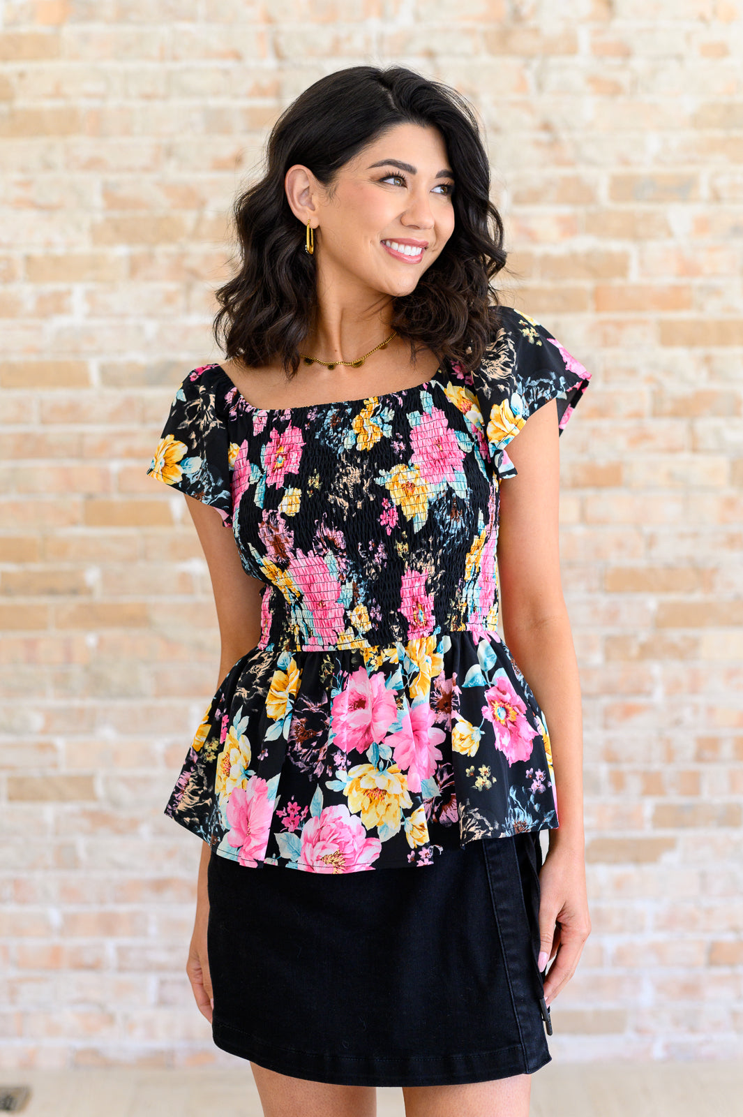 Constantly Cute Floral Top in Black Multi Tops Ave Shops   