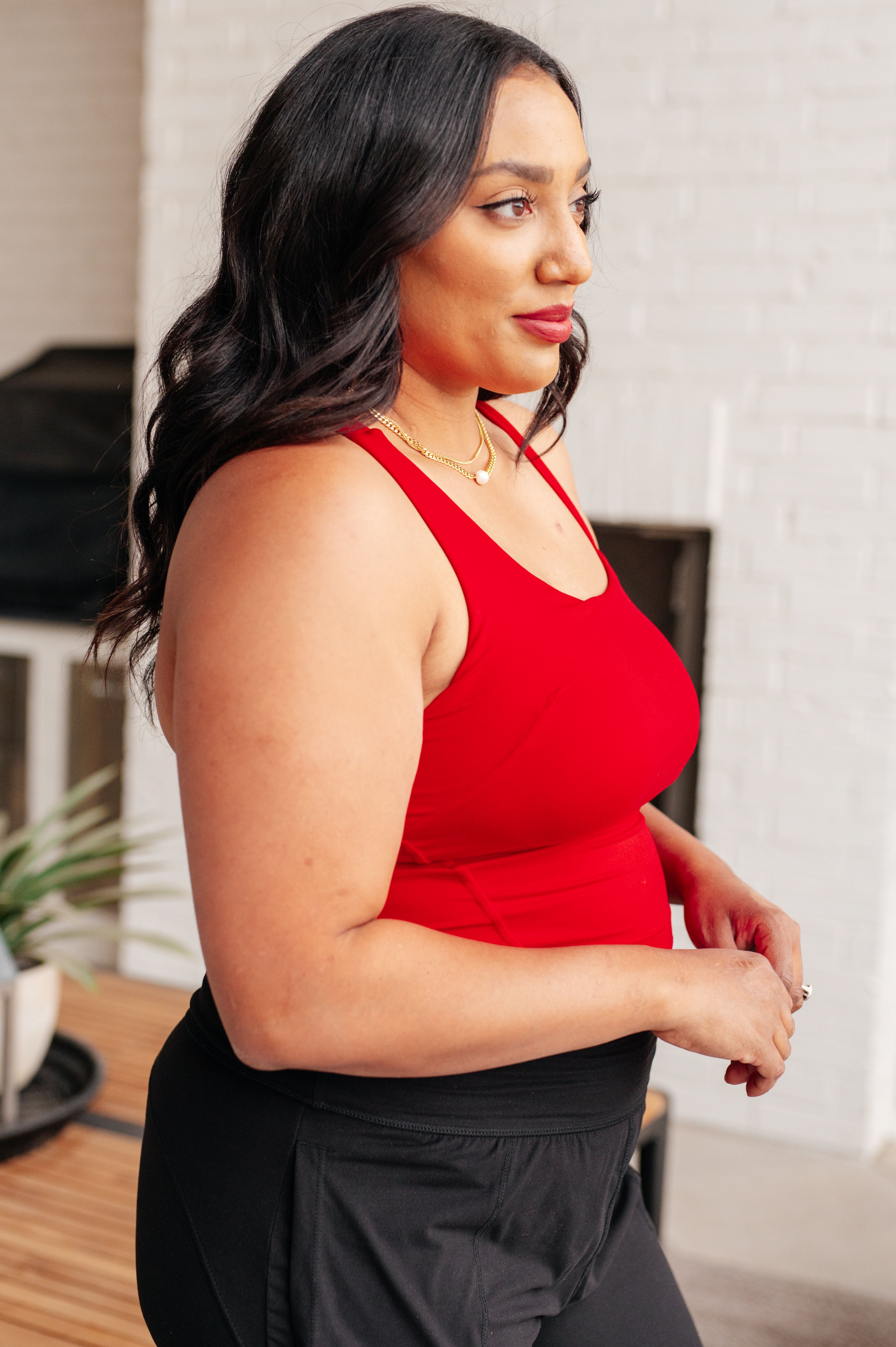 Doing it For Me Asymmetrical Tank in True Red Athleisure Ave Shops   