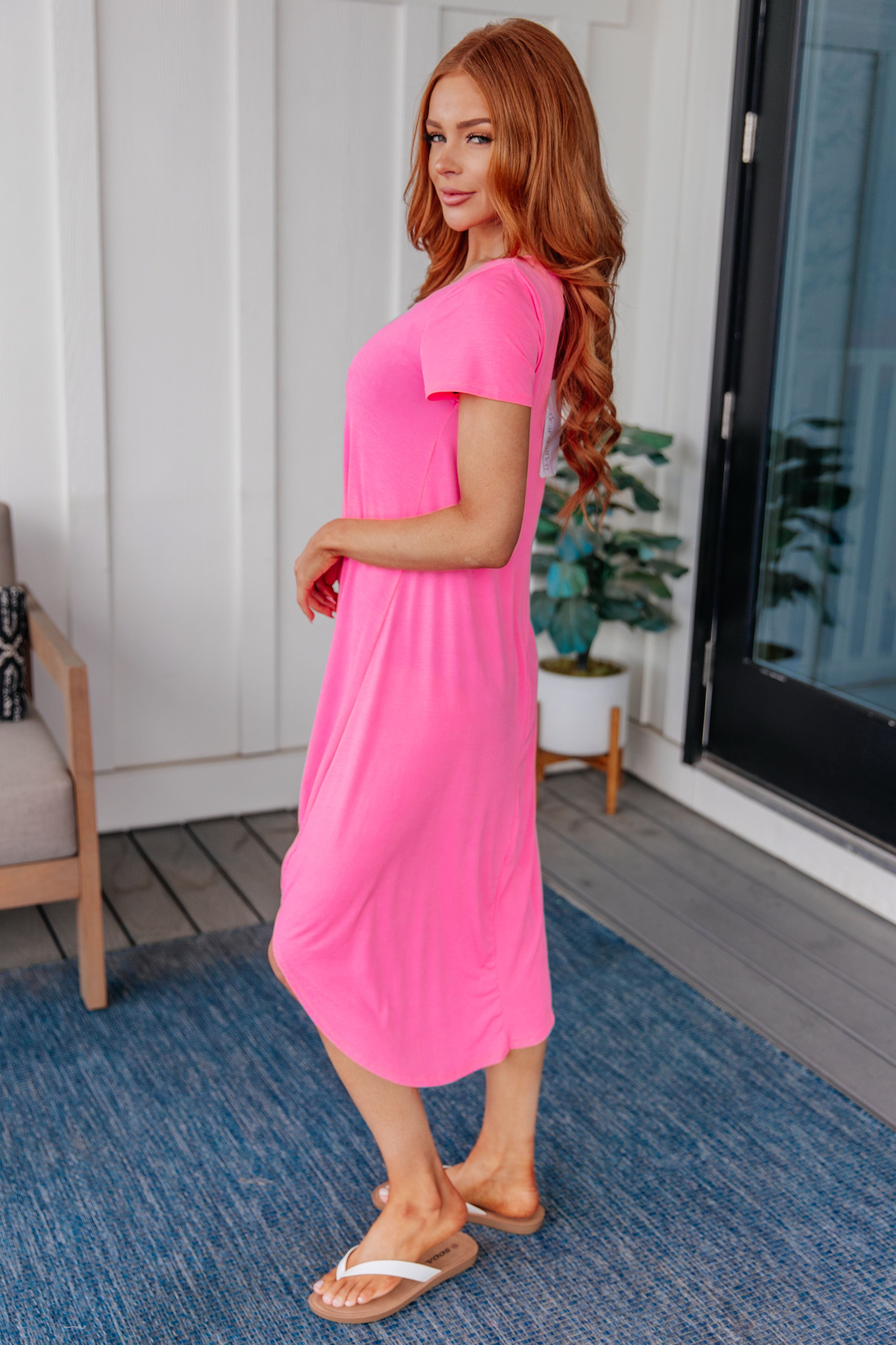 Dolman Sleeve Maxi Dress in Neon Pink Dresses Ave Shops   