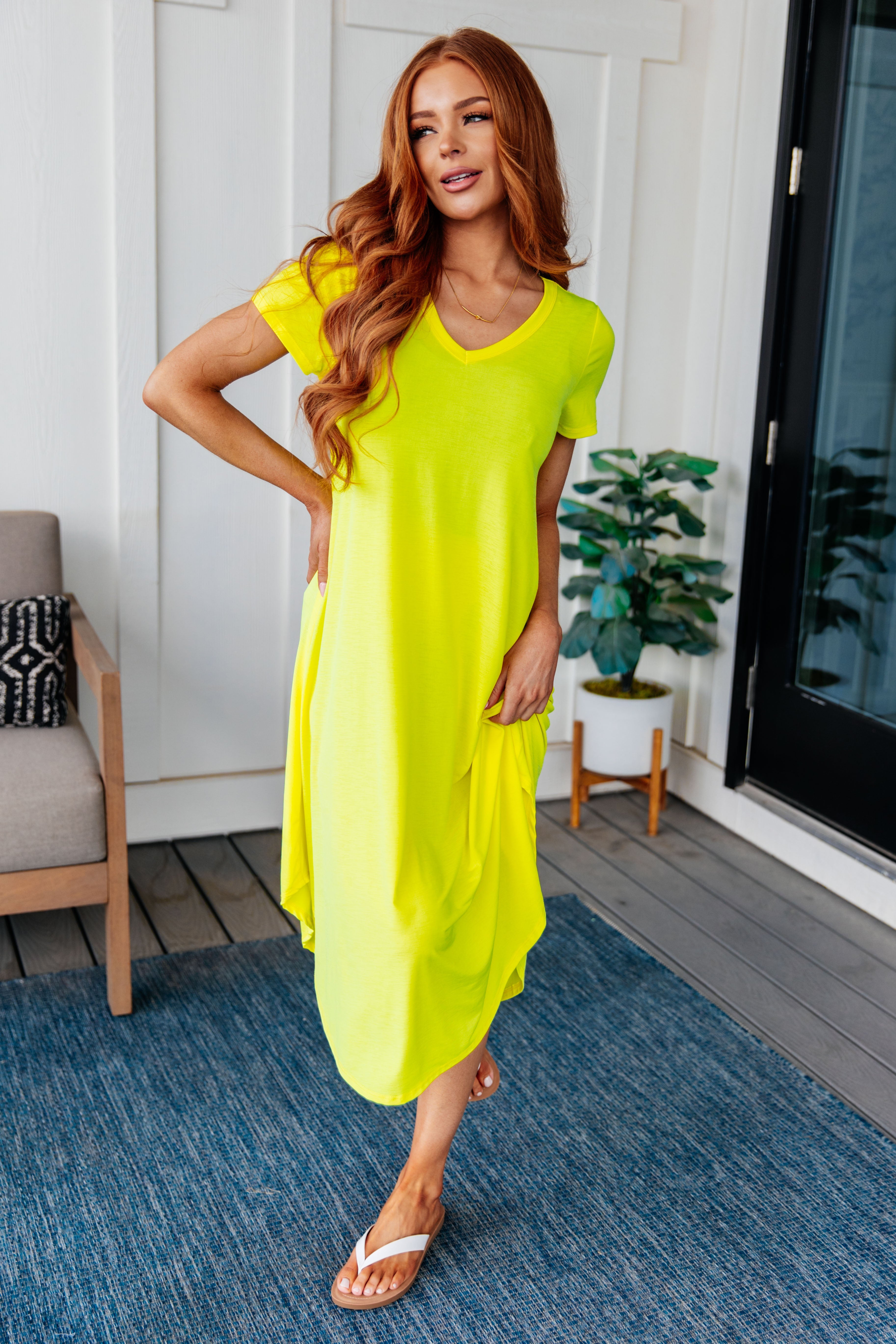 Dolman Sleeve Maxi Dress in Neon Yellow Dresses Ave Shops   