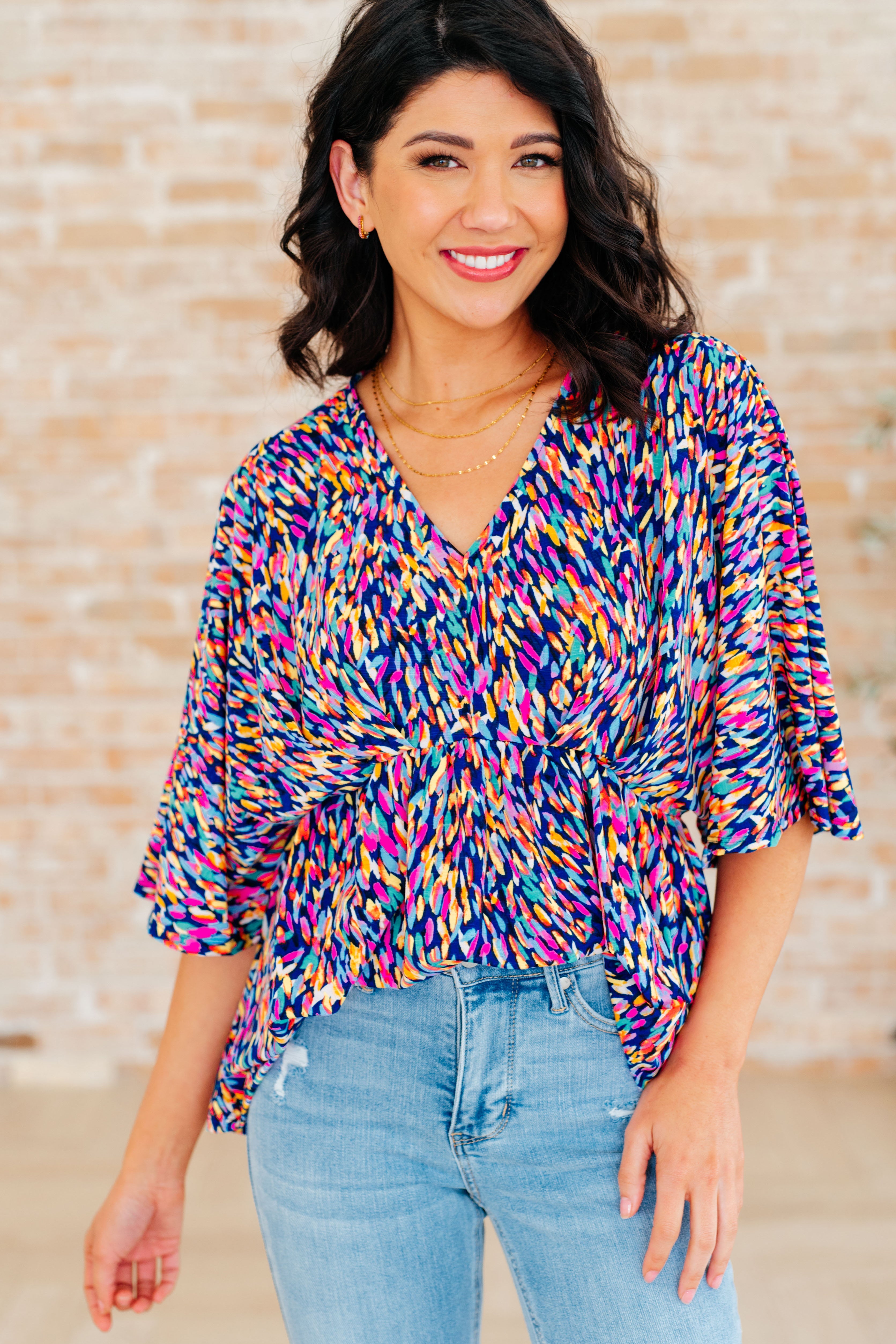 Dreamer Peplum Top in Painted Royal Multi Tops Ave Shops   