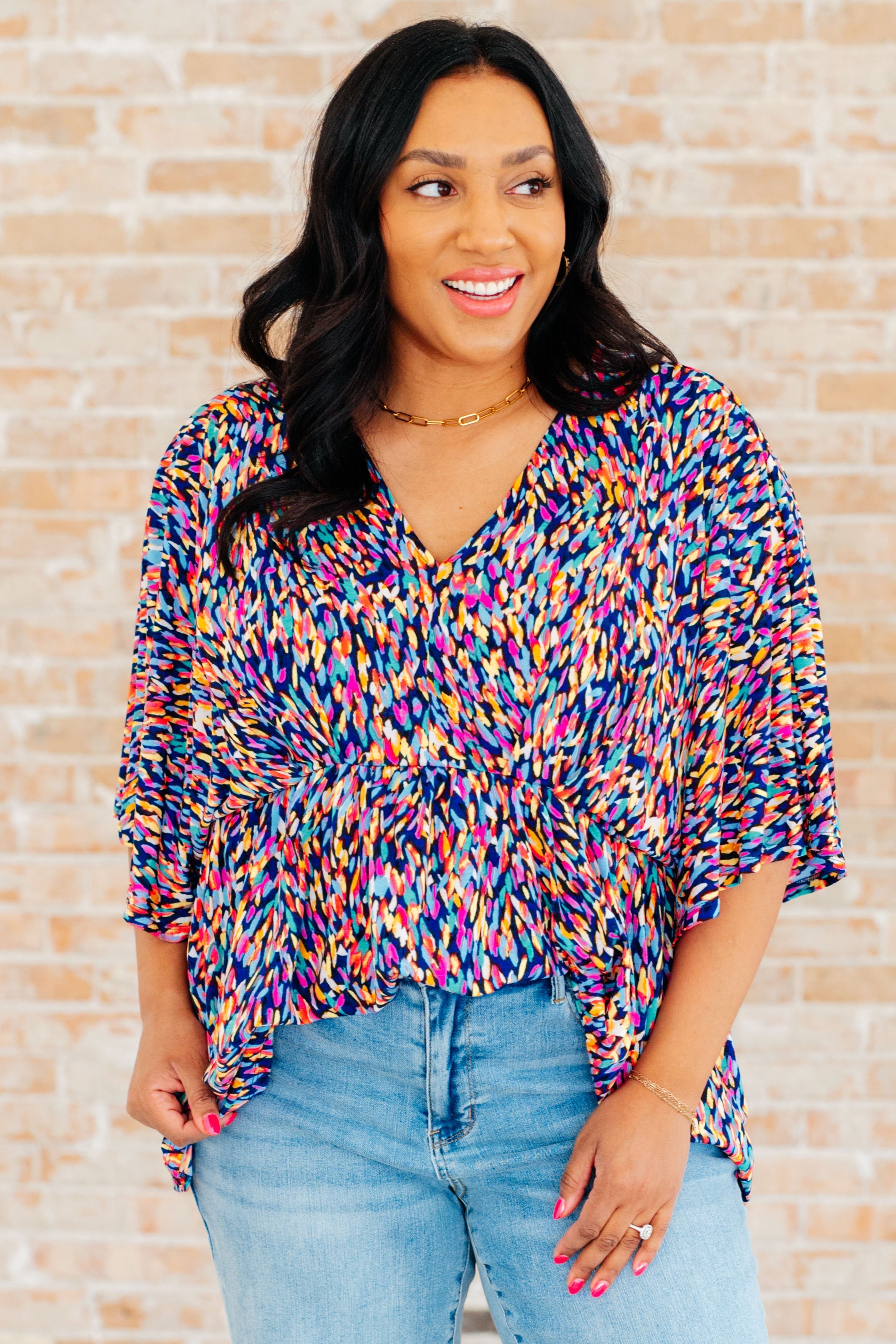 Dreamer Peplum Top in Painted Royal Multi Tops Ave Shops   