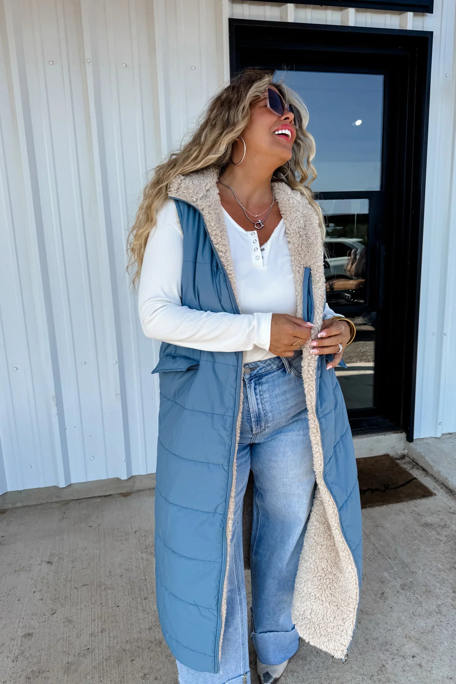 Long Reversible Sherpa Puffer Vest