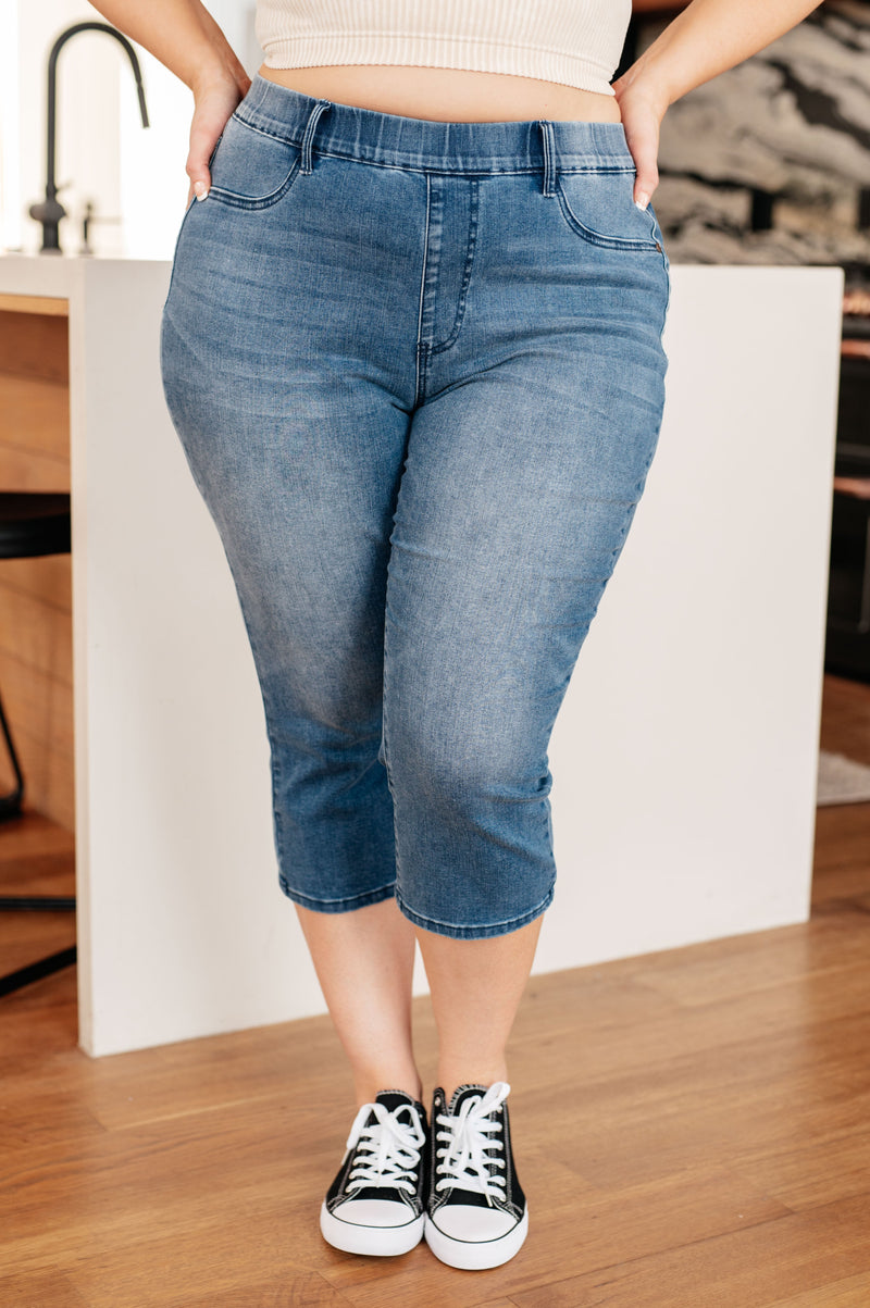 Emily High Rise Cool Denim Pull On Capri Jeans Womens Ave Shops   