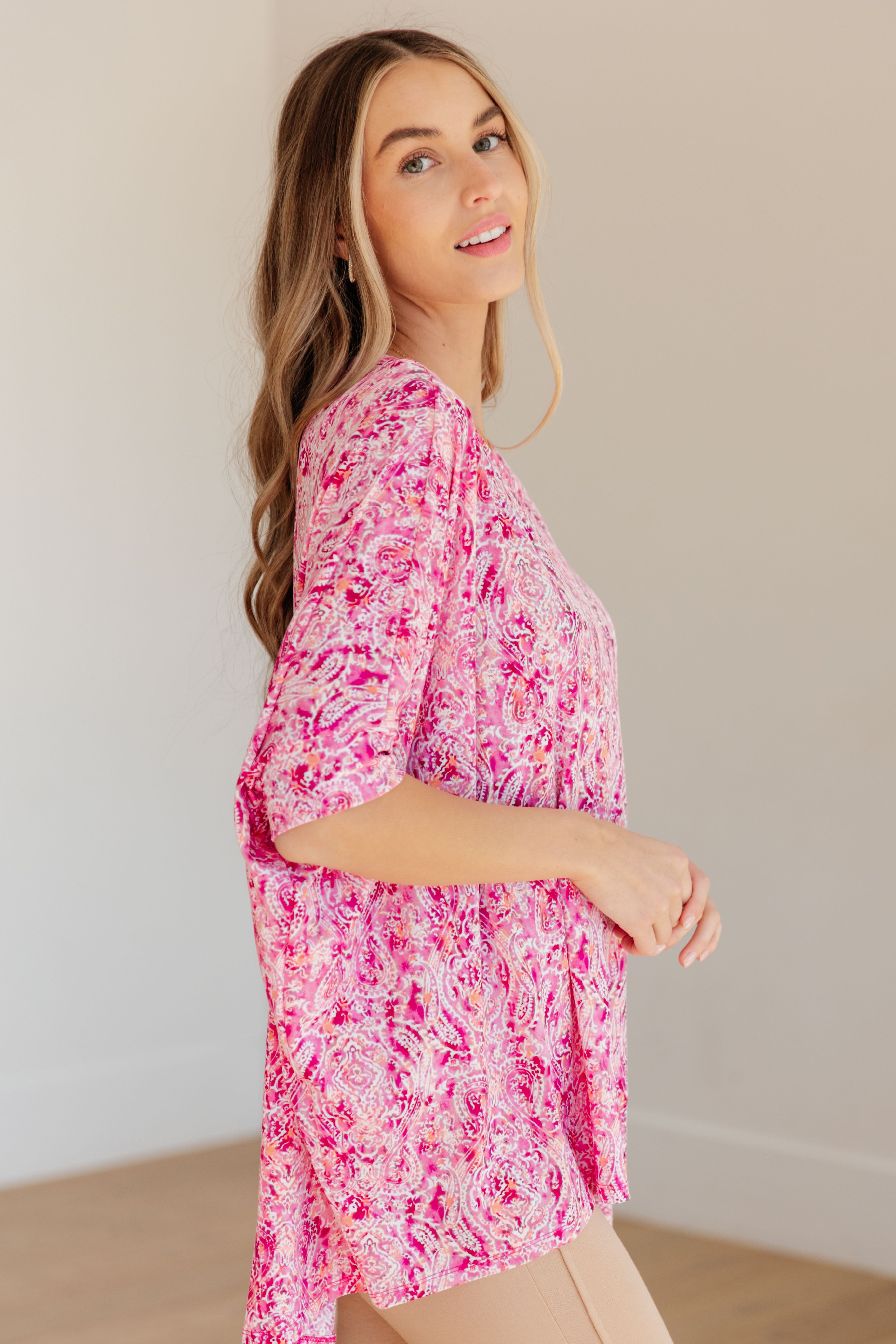 Essential Blouse in Fuchsia and White Paisley Womens Ave Shops   