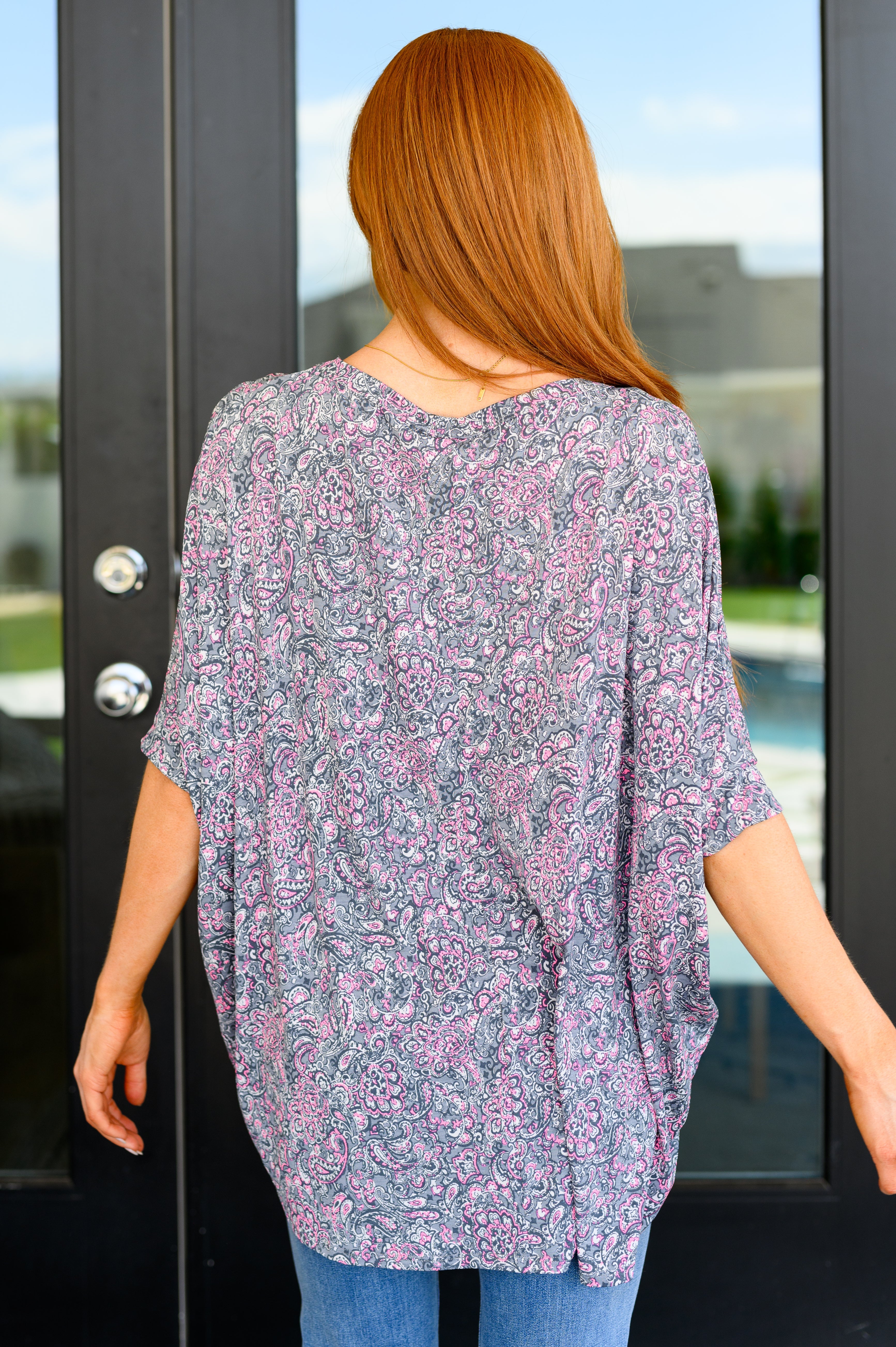 Essential Blouse in Grey and Pink Paisley Tops Ave Shops   