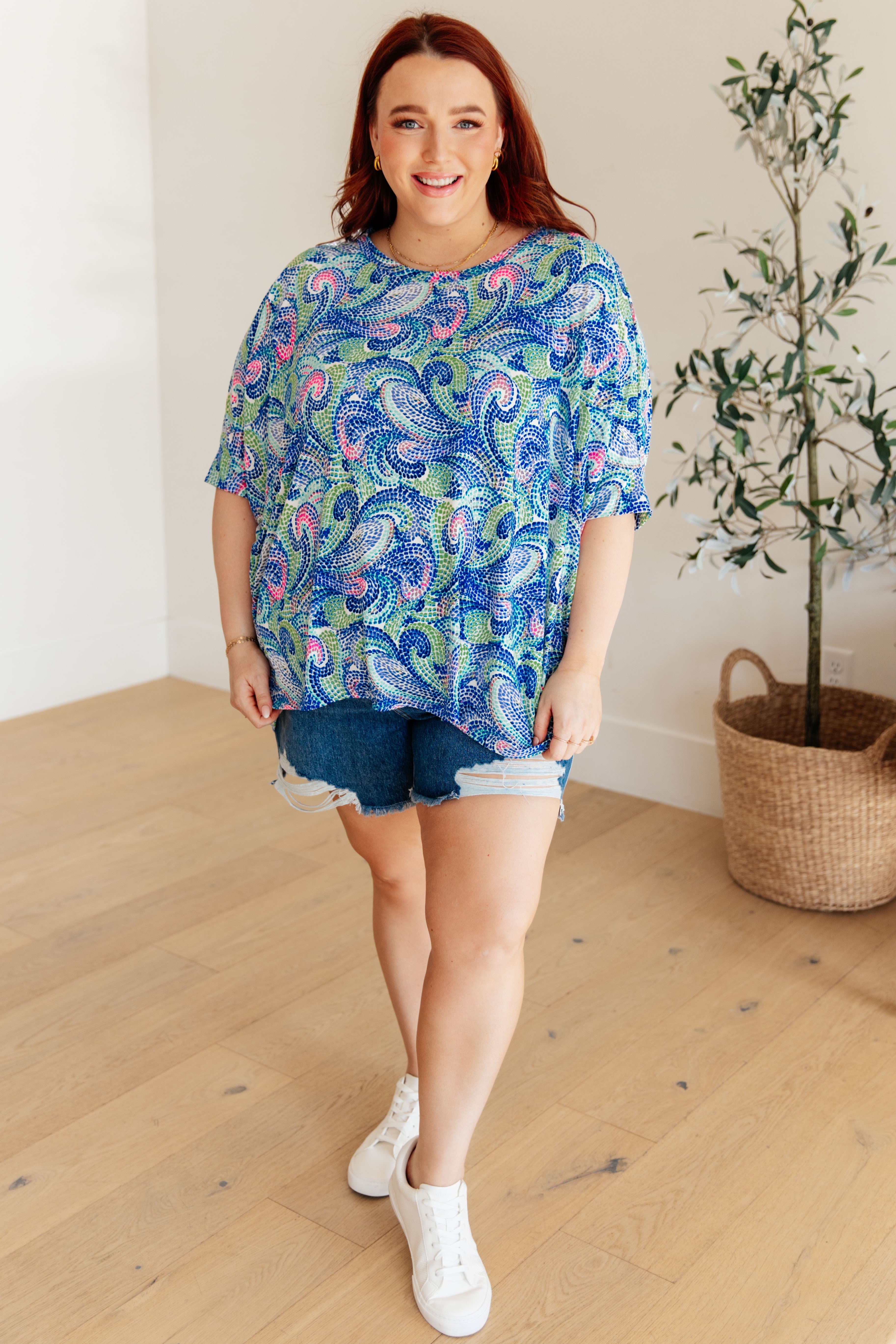 Essential Blouse in Painted Blue Mix Womens Ave Shops   