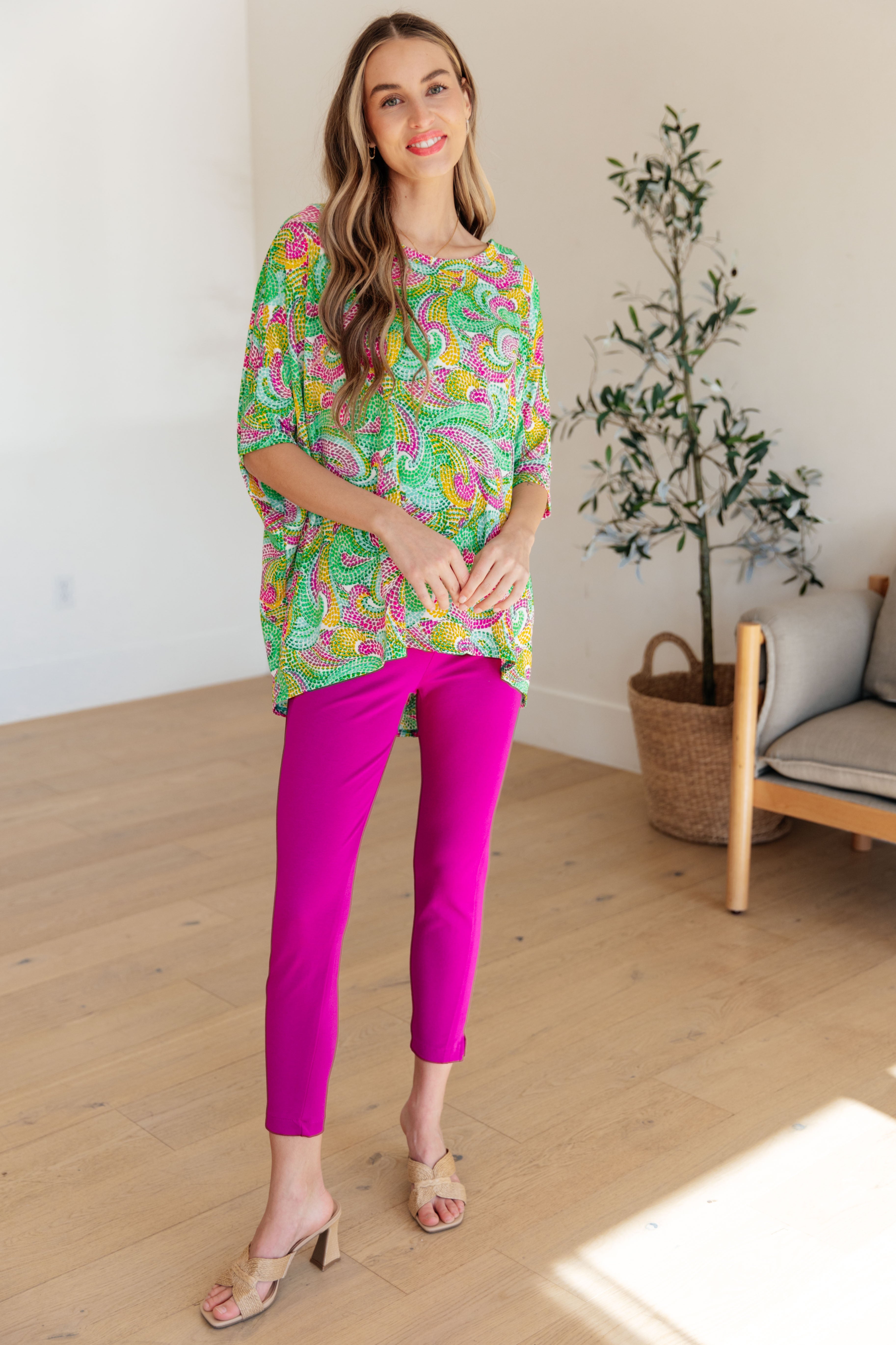 Essential Blouse in Painted Green and Pink Womens Ave Shops   