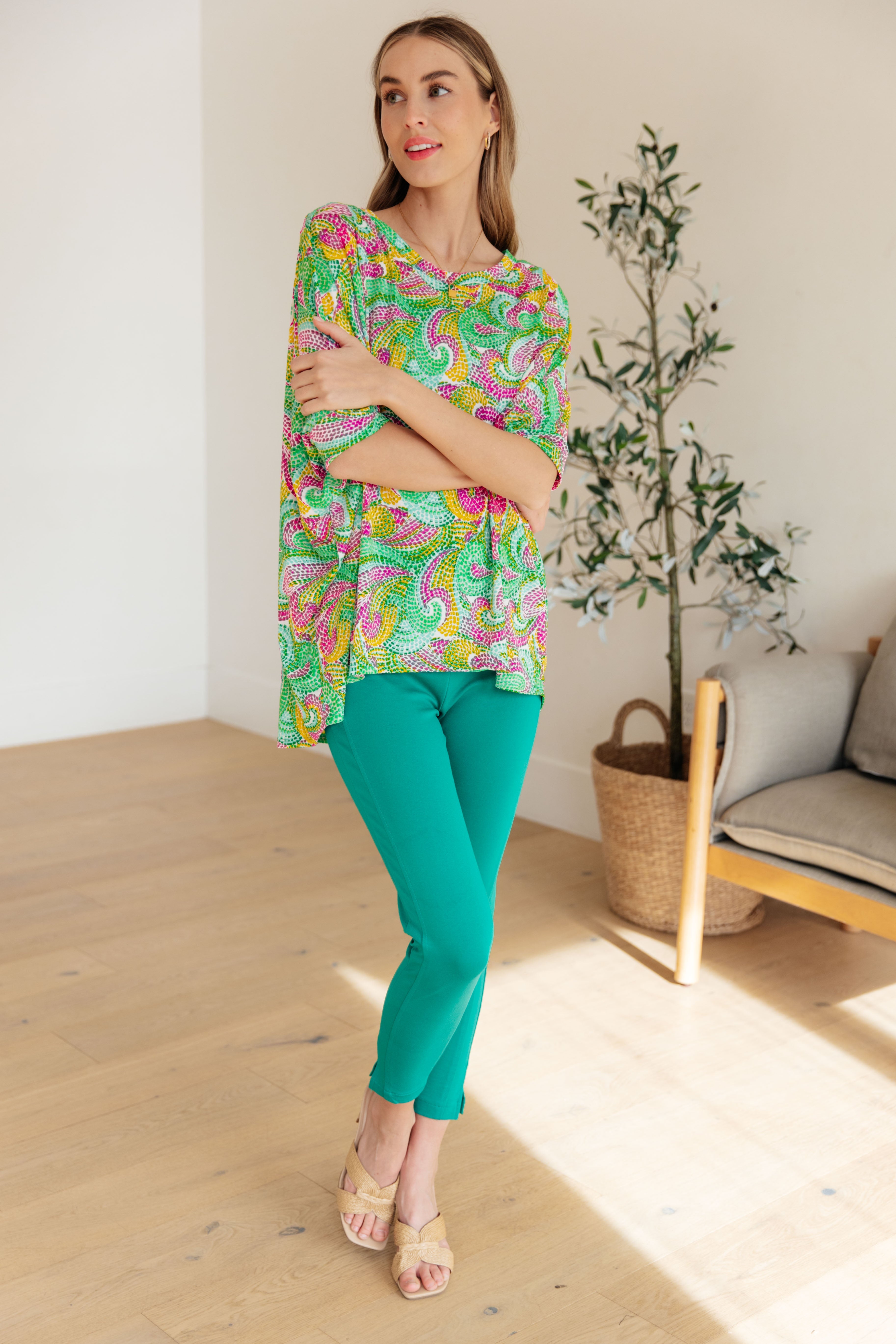 Essential Blouse in Painted Green and Pink Womens Ave Shops   