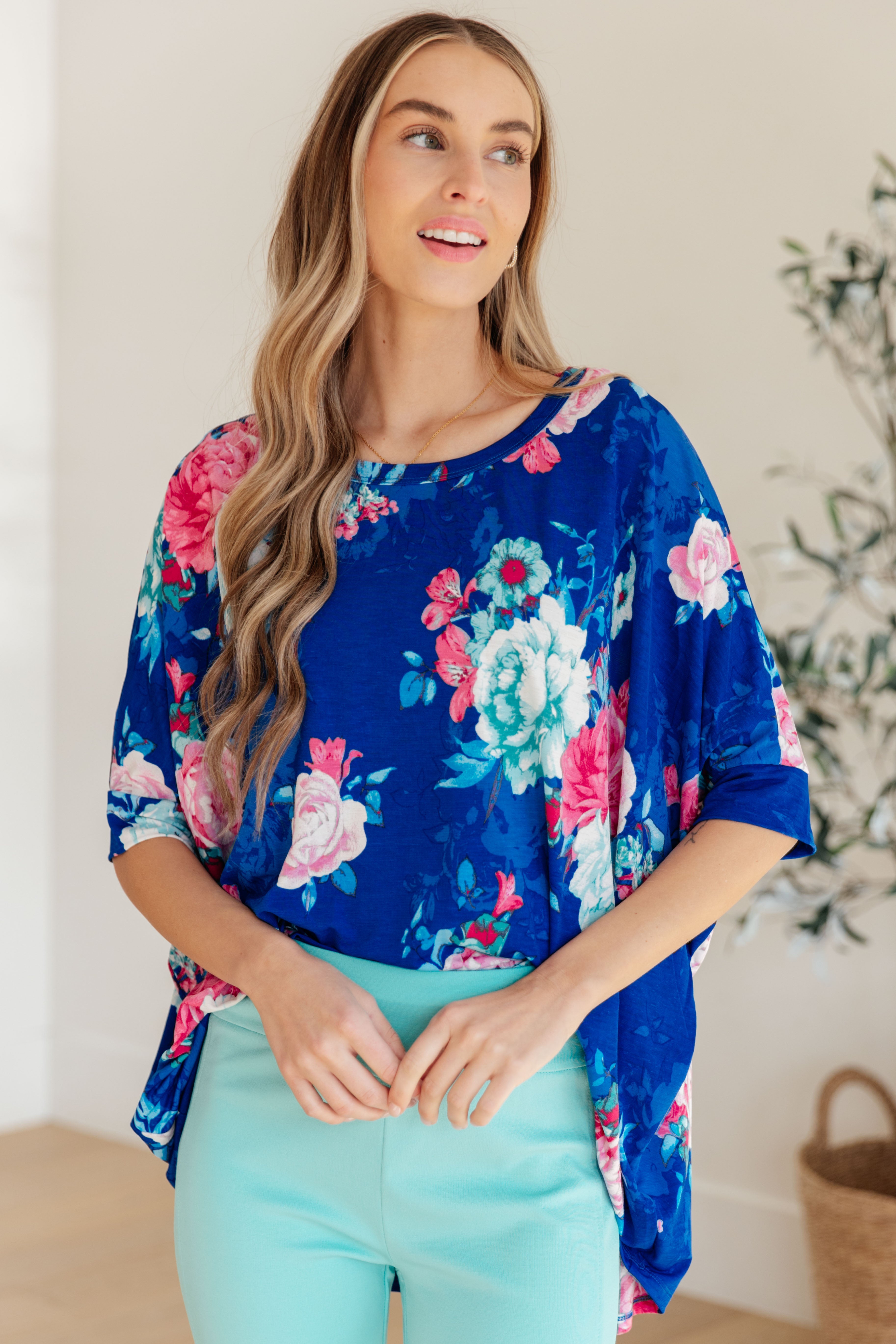 Essential Blouse in Royal and Pink Floral Womens Ave Shops   