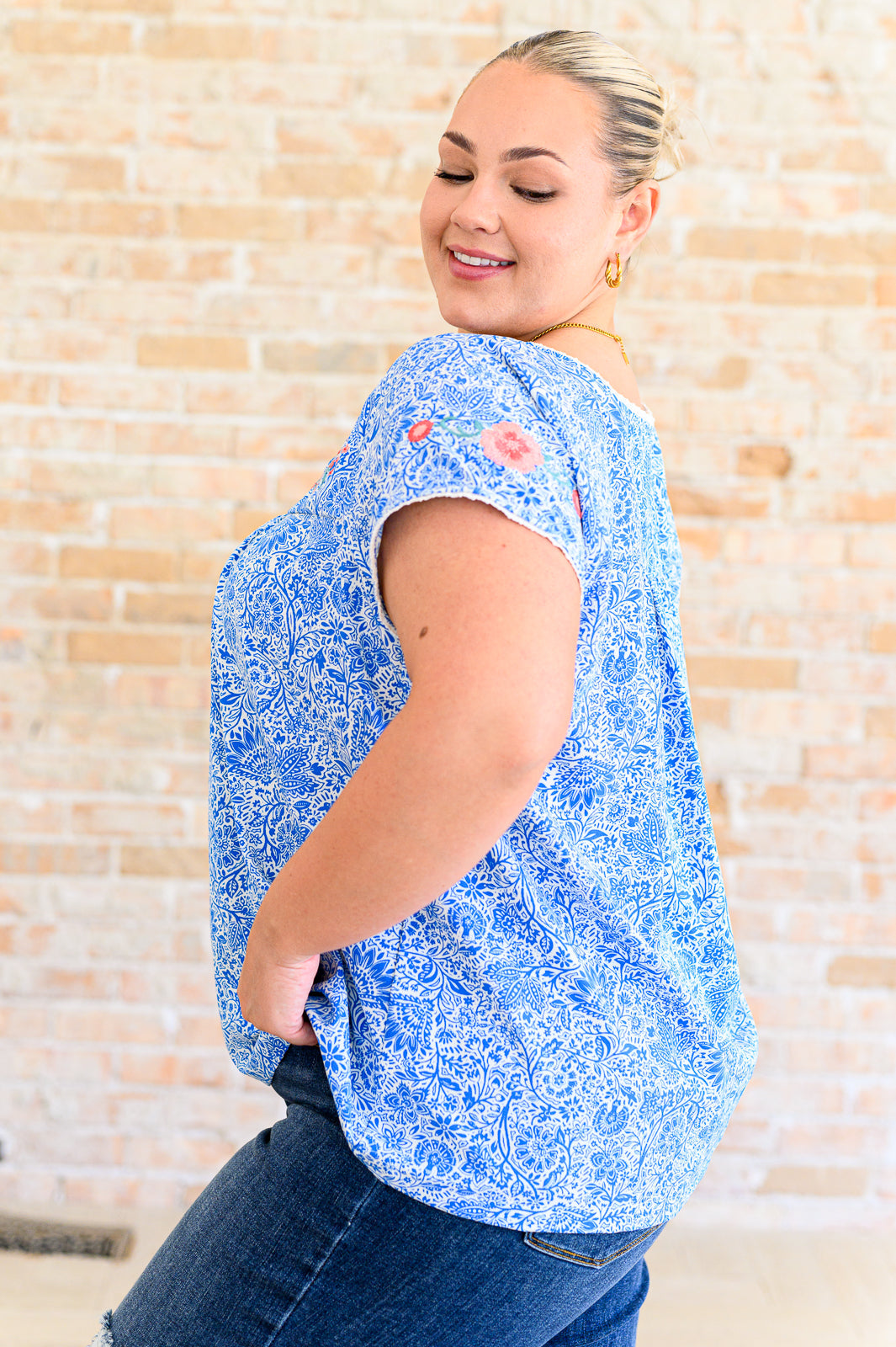 Floral Goals Blouse in Royal Tops Ave Shops   