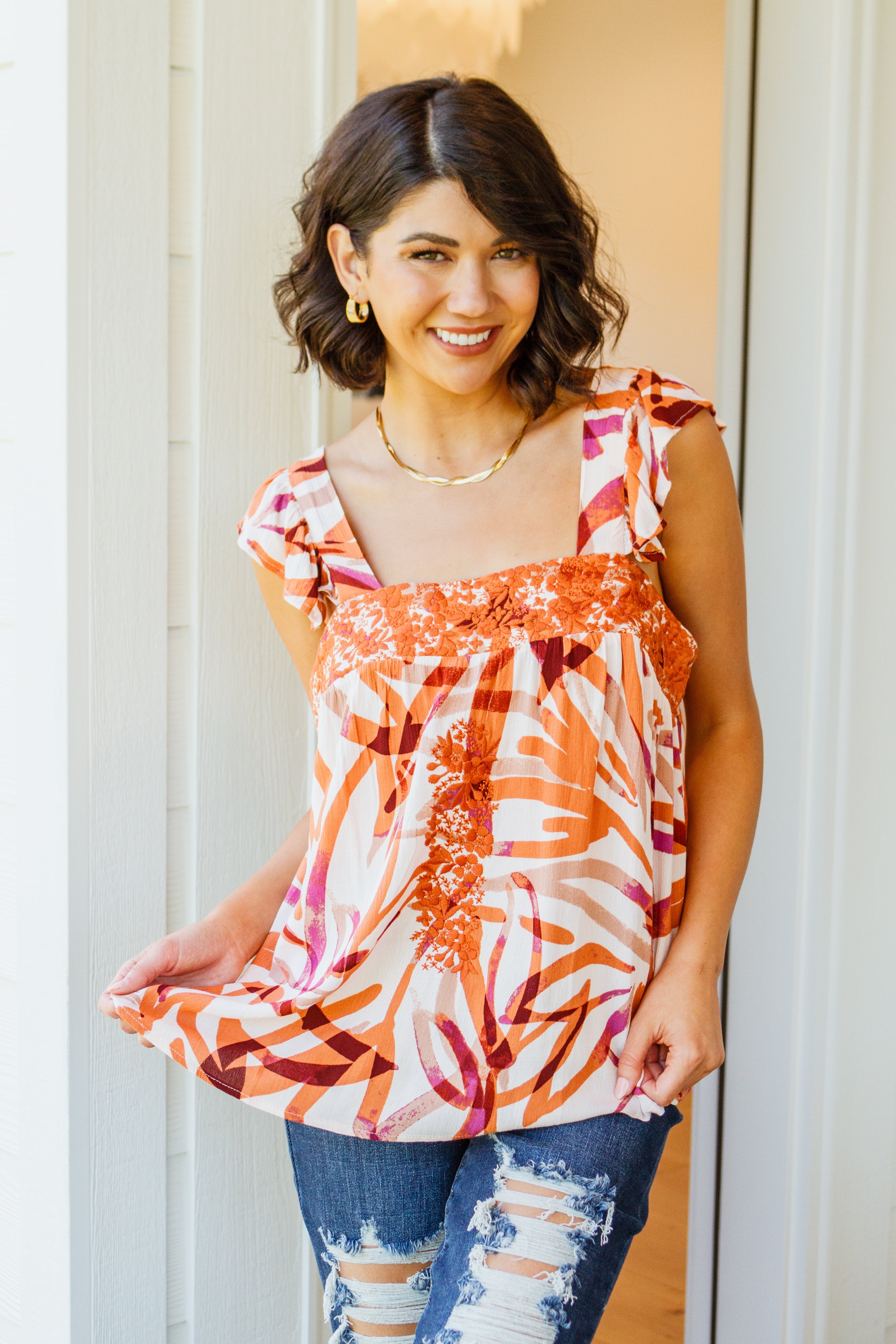 Francesca Embroidered Top in Rust Tops Ave Shops   