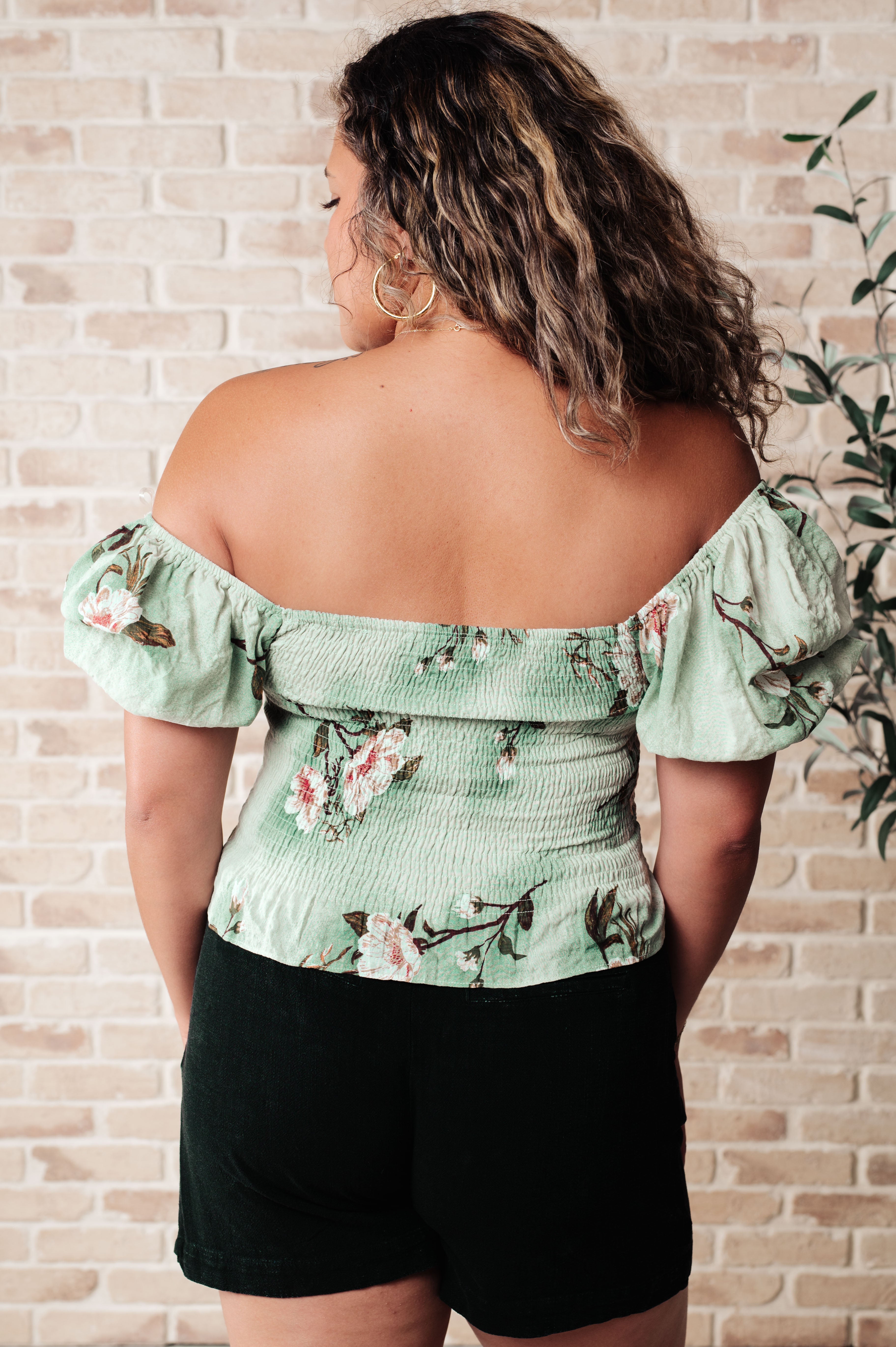 Garden of Eden Balloon Sleeve Top in Sage Tops Ave Shops   