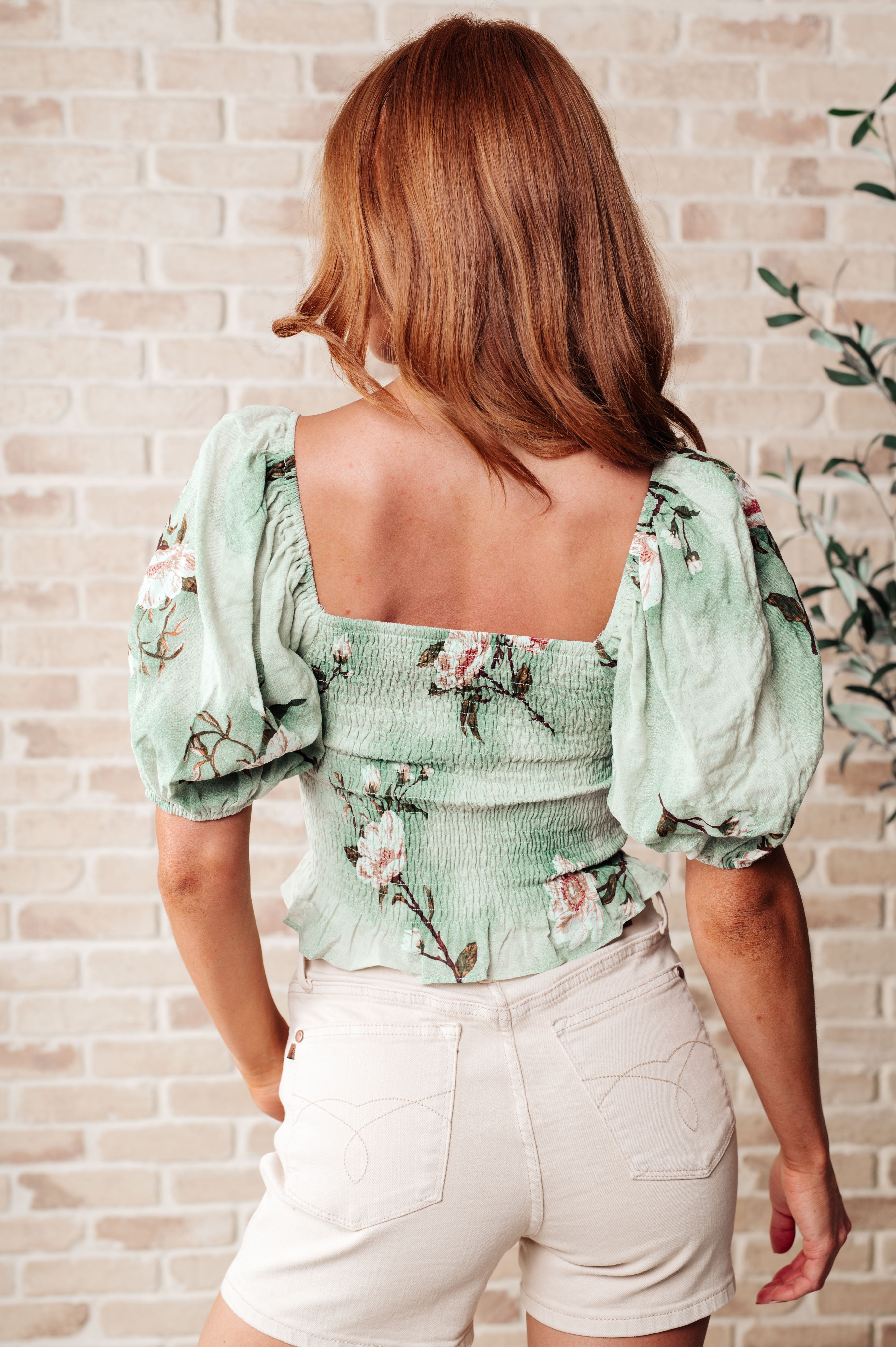 Garden of Eden Balloon Sleeve Top in Sage Tops Ave Shops   