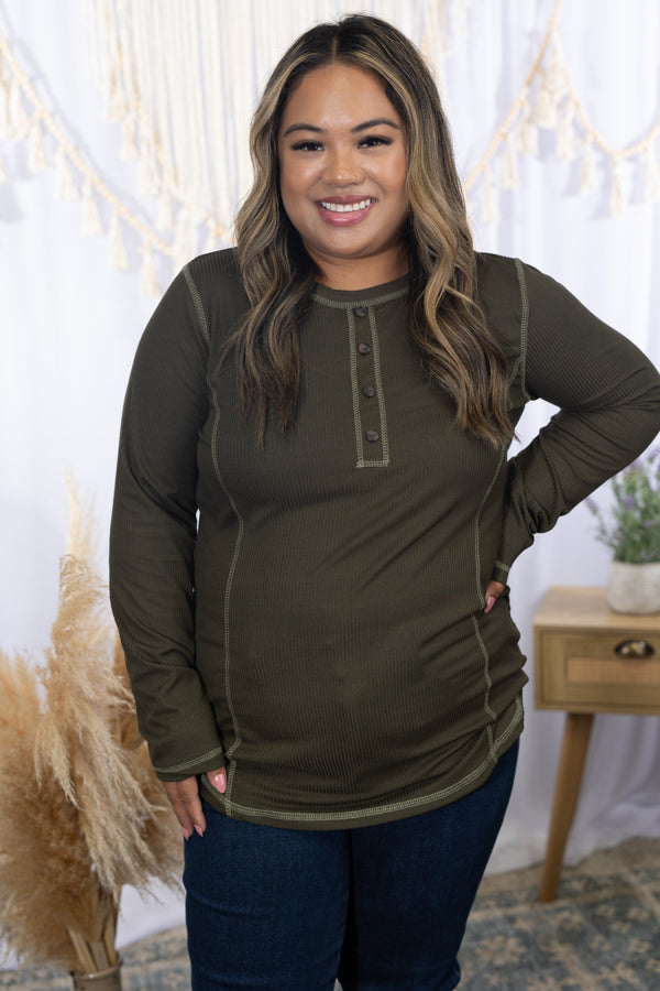 Here I Go Again - Olive Long Sleeve  Boutique Simplified   
