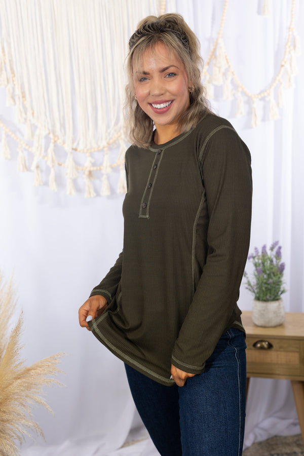 Here I Go Again - Olive Long Sleeve  Boutique Simplified   