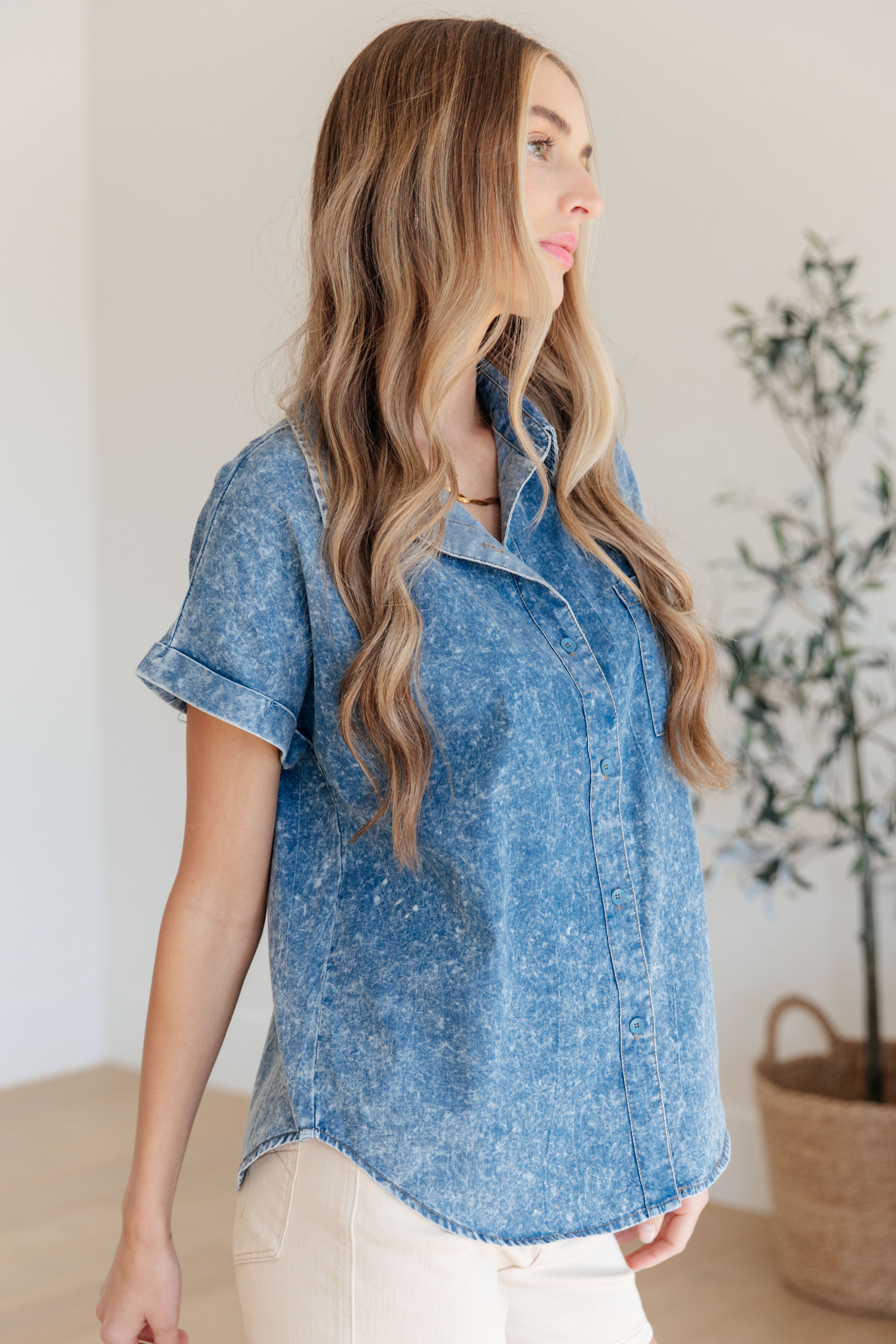 I Could Be Famous Denim Button Up Womens Ave Shops   