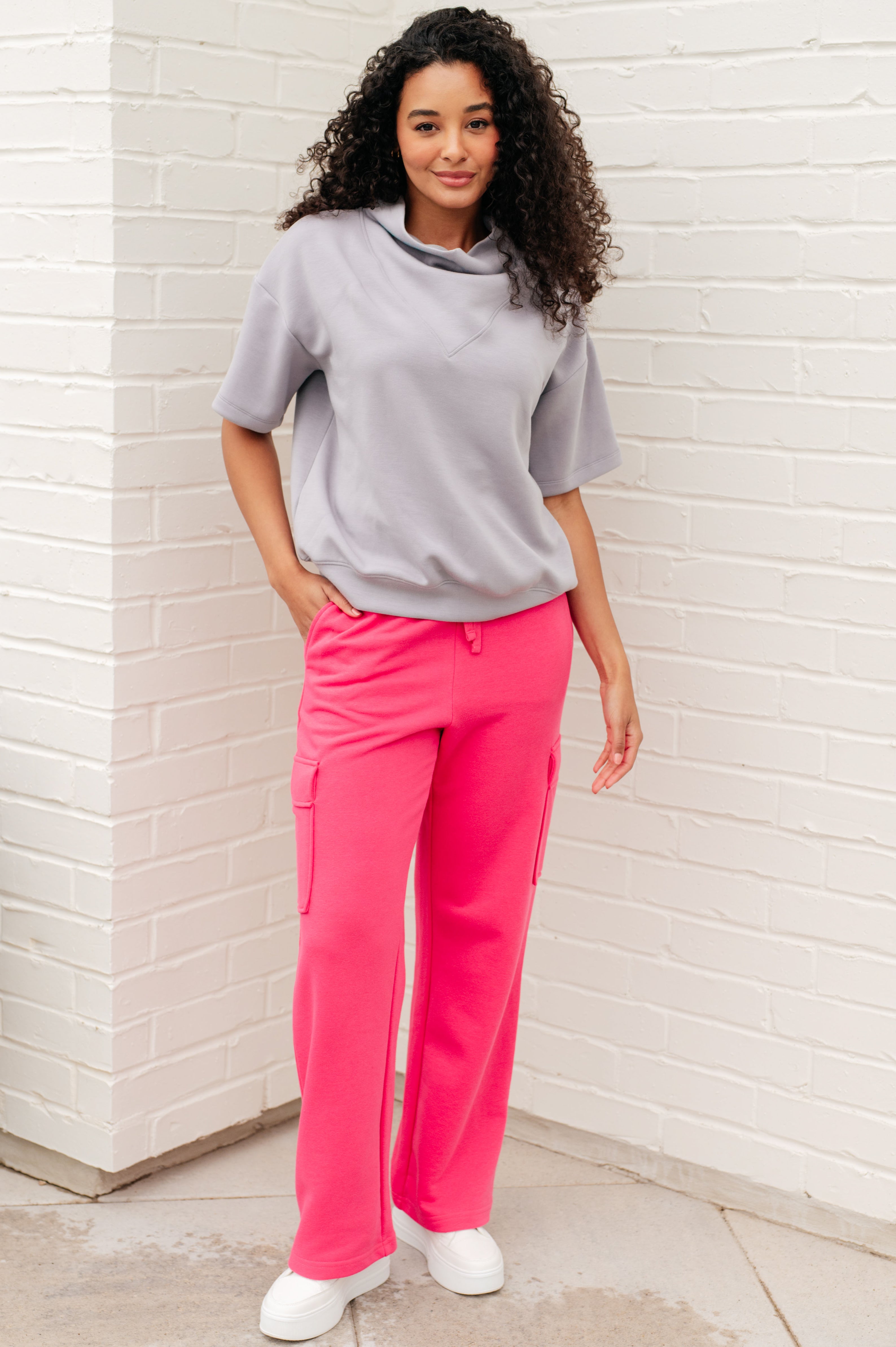 Run, Don't Walk Cargo Sweatpants in Flamingo Pink Athleisure Ave Shops   