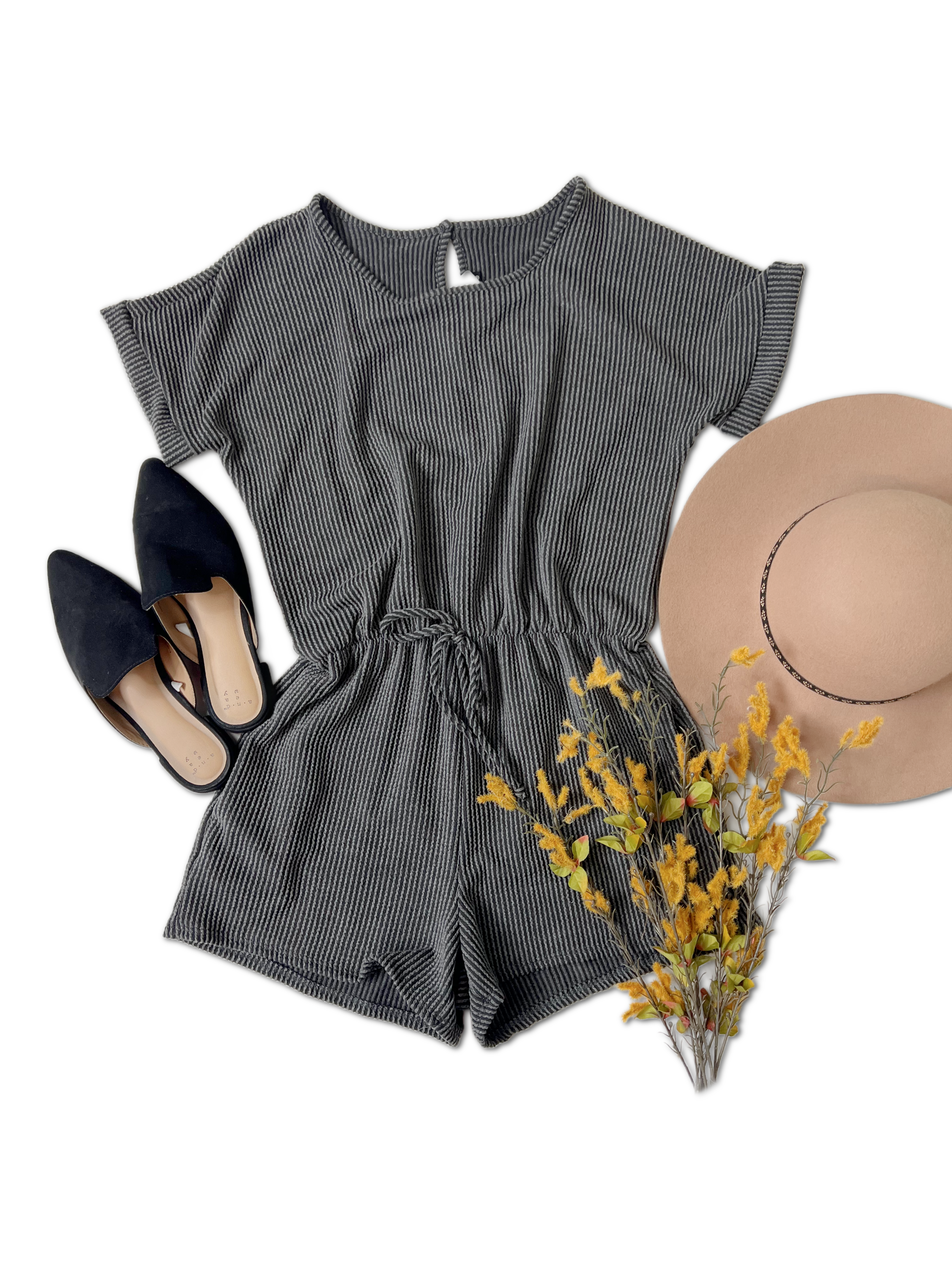 Catch a Good Time - Charcoal Romper  Boutique Simplified   
