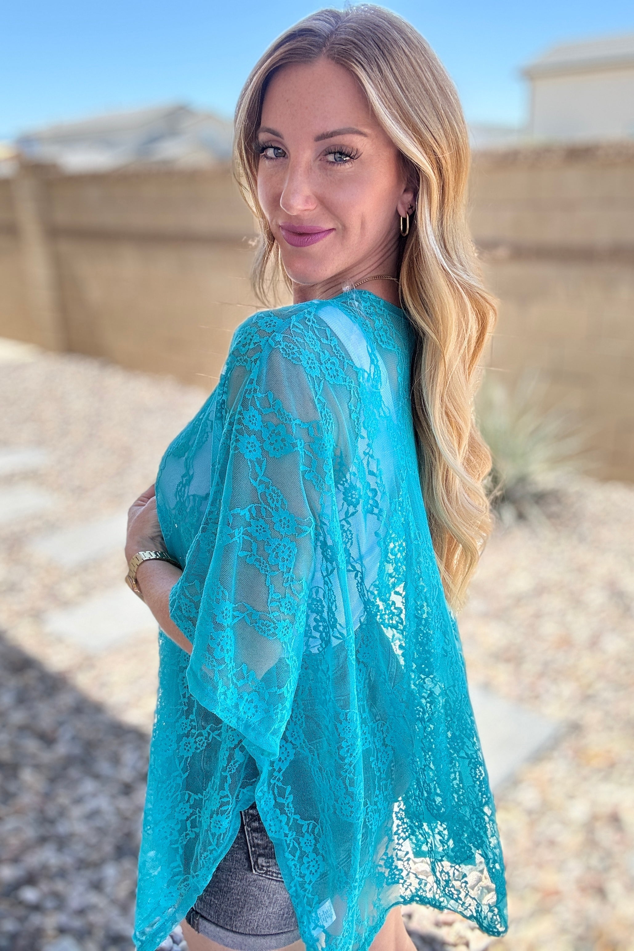 Good Days Ahead Lace Kimono In Teal Layers Ave Shops   