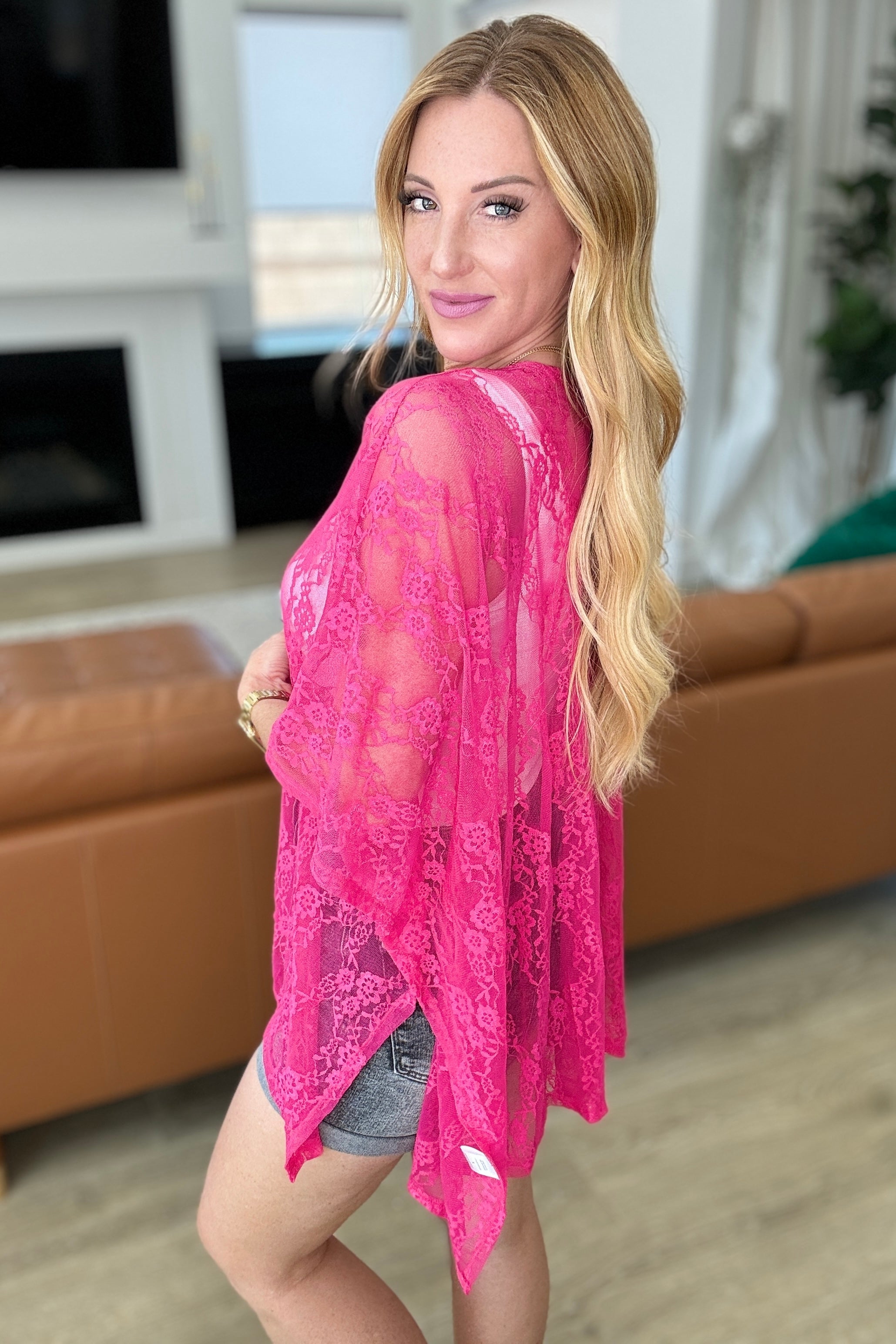 Good Days Ahead Lace Kimono In Fuchsia Layers Ave Shops   