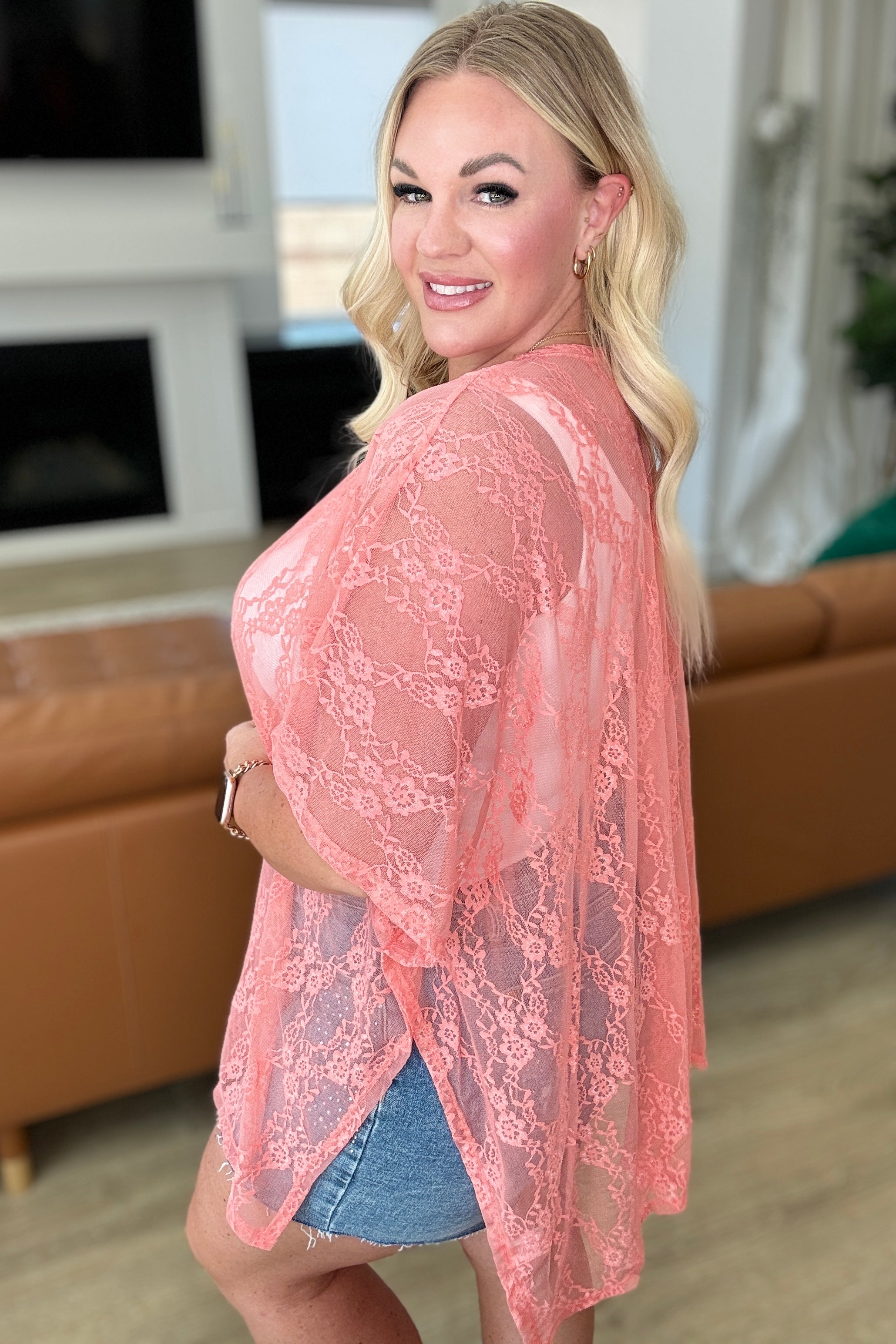 Good Days Ahead Lace Kimono In Coral Layers Ave Shops   