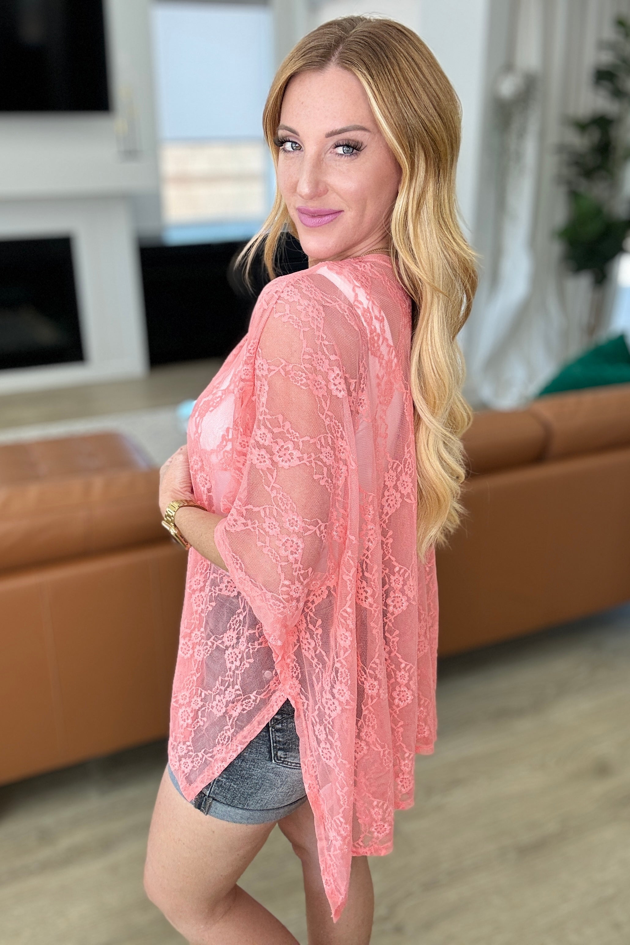 Good Days Ahead Lace Kimono In Coral Layers Ave Shops   