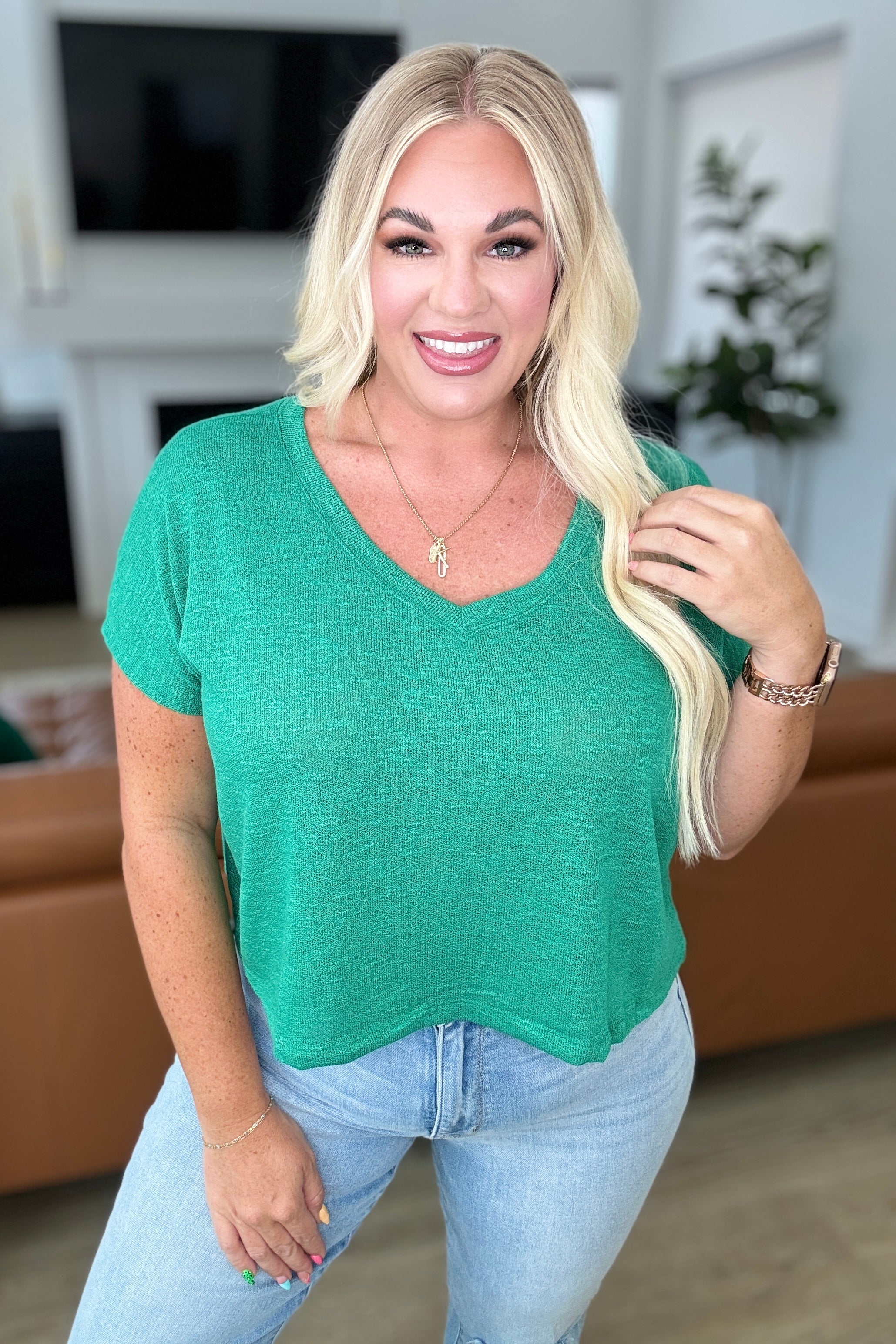 Classic Comfort V-Neck Top in Kelly Green Tops Ave Shops   