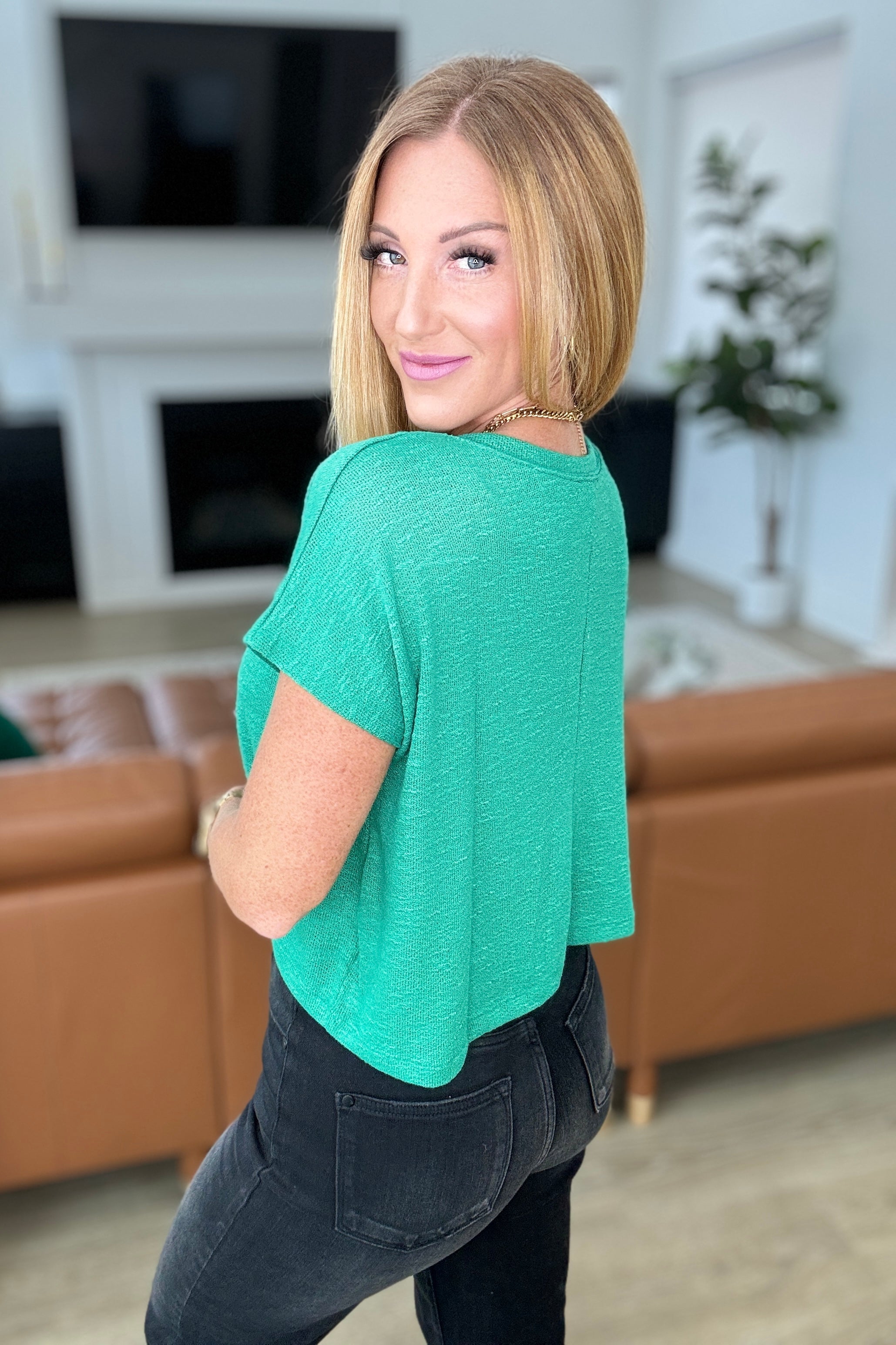 Classic Comfort V-Neck Top in Kelly Green Tops Ave Shops   