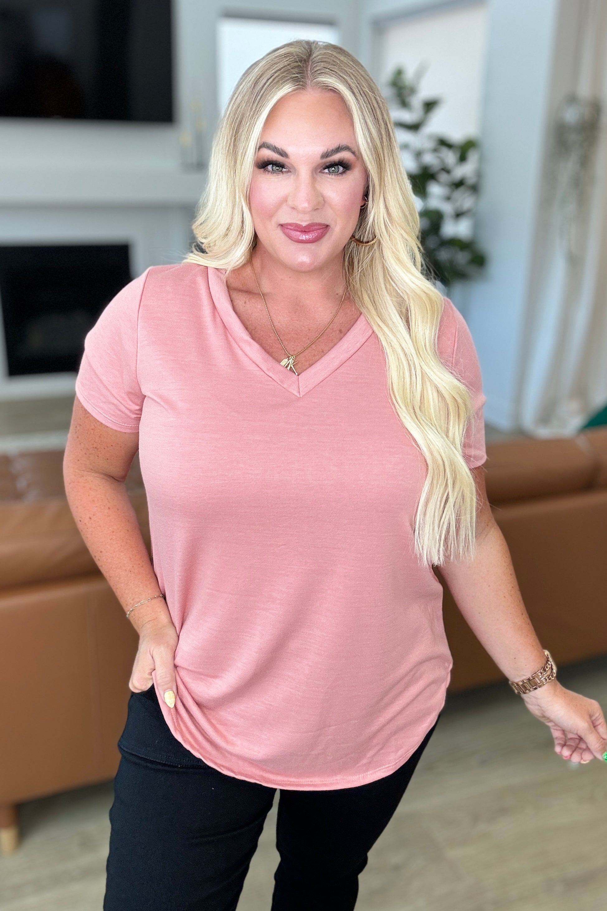 Heart and Soul V-Neck Top in Dusty Pink Tops Ave Shops   