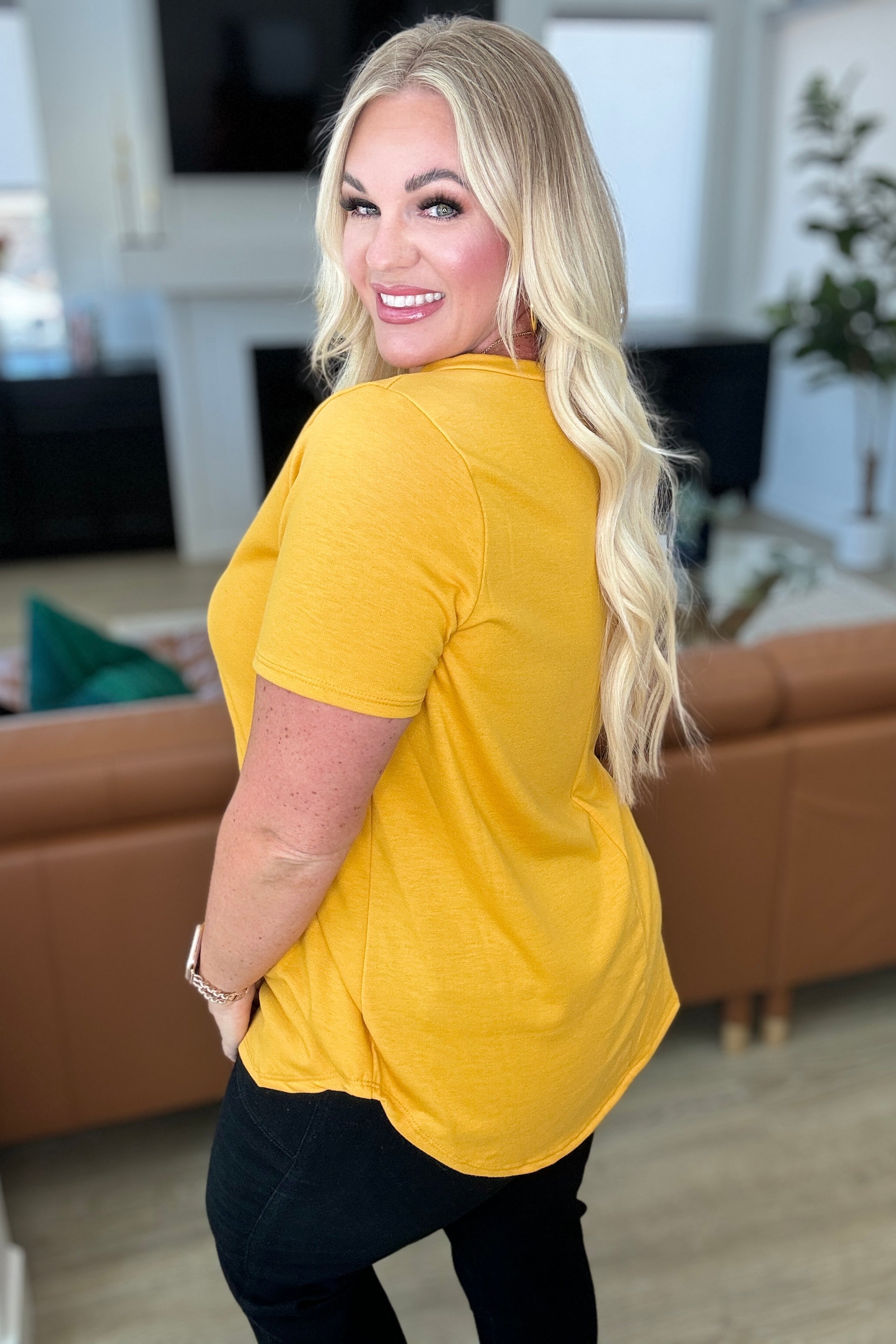 Heart and Soul V-Neck Top in Mustard Tops Ave Shops   