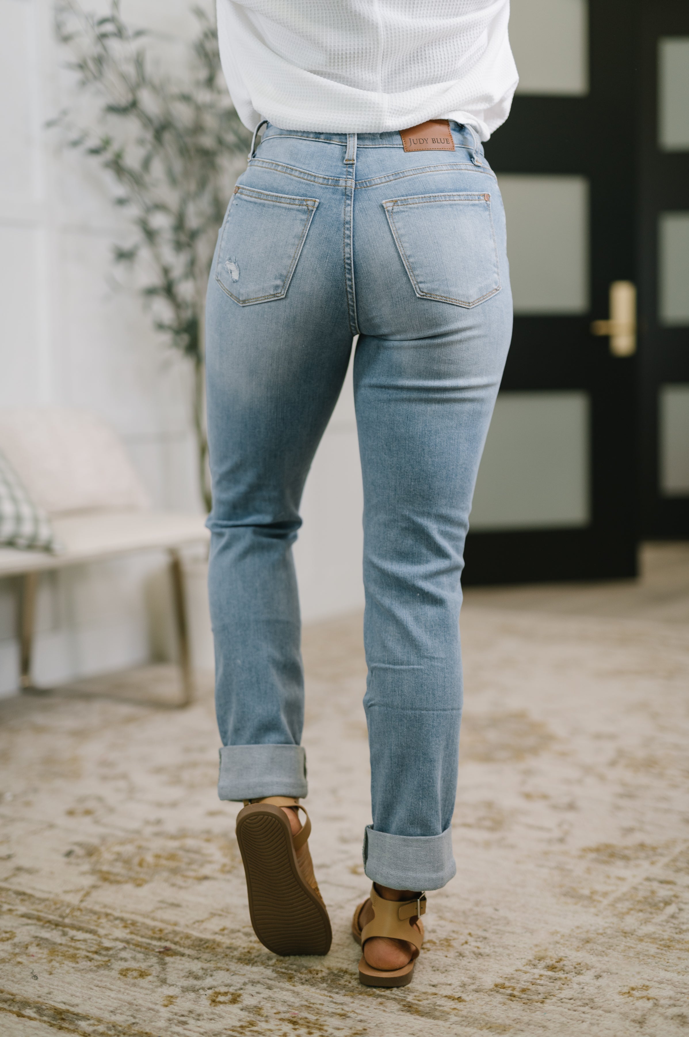 Judy Blue Aiden High Rise Patch Pocket Distressed Boyfriend Jeans