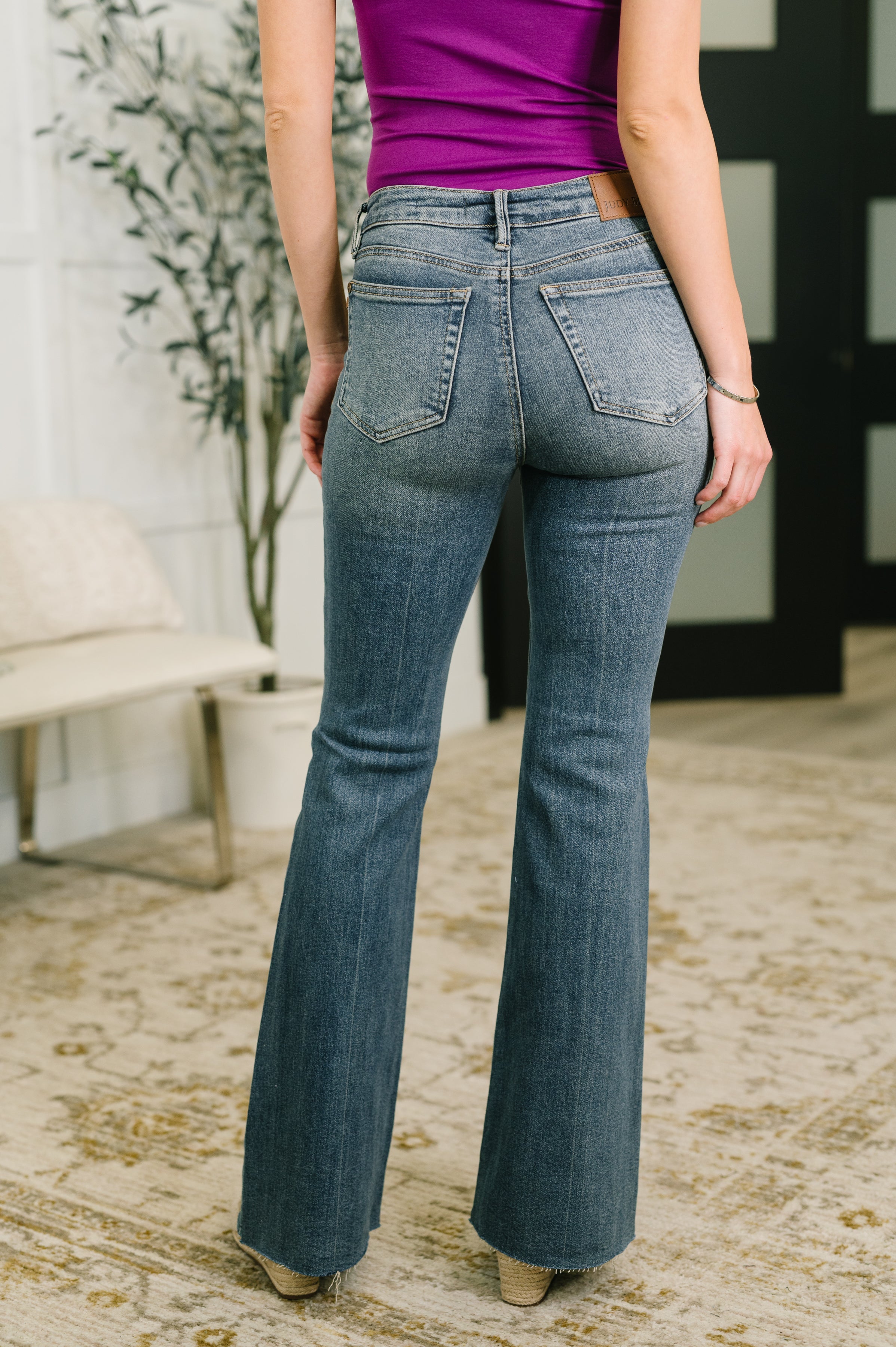 Judy Blue Jackie Mid Rise Flare Jean with Front Flap Pockets