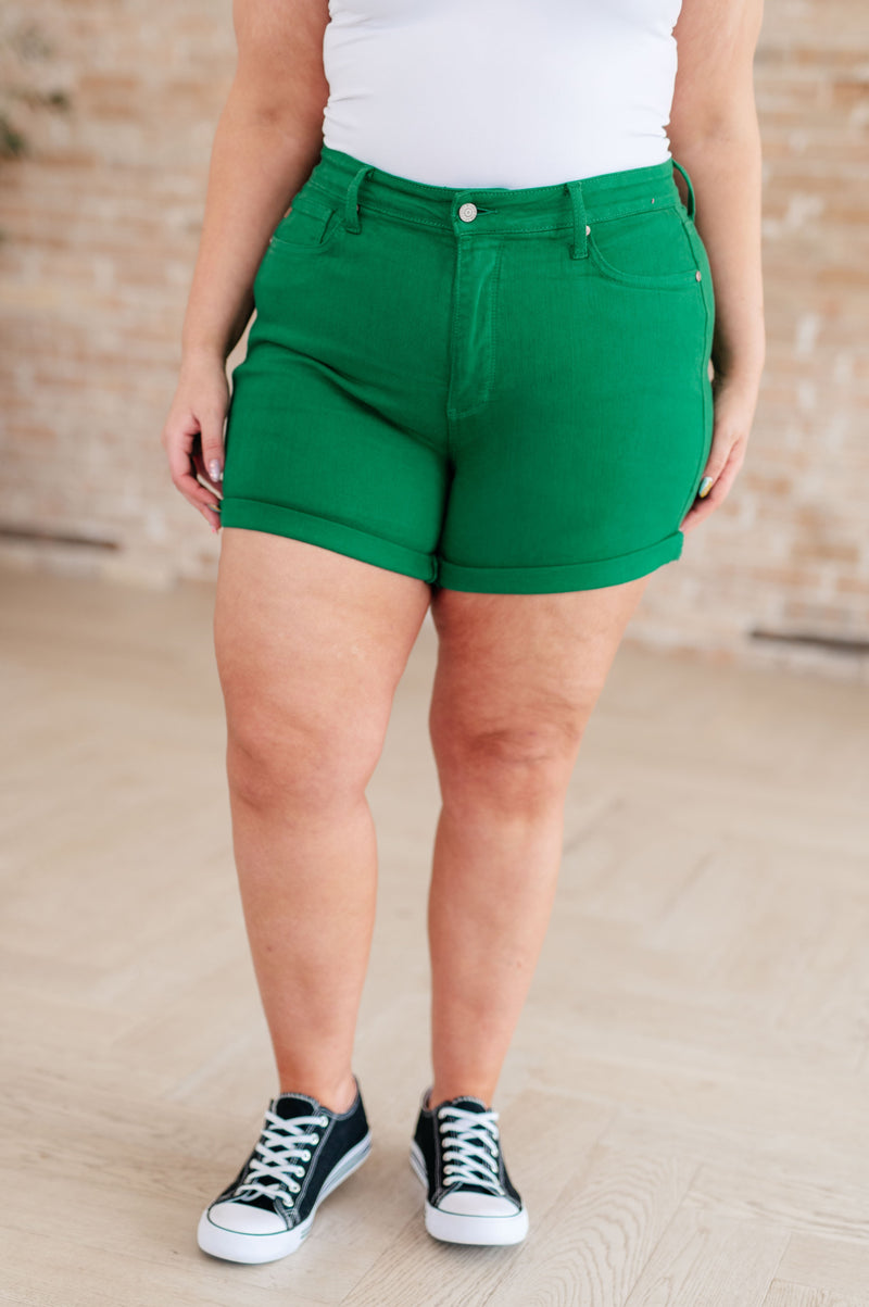 Jenna High Rise Control Top Cuffed Shorts in Green Womens Ave Shops   