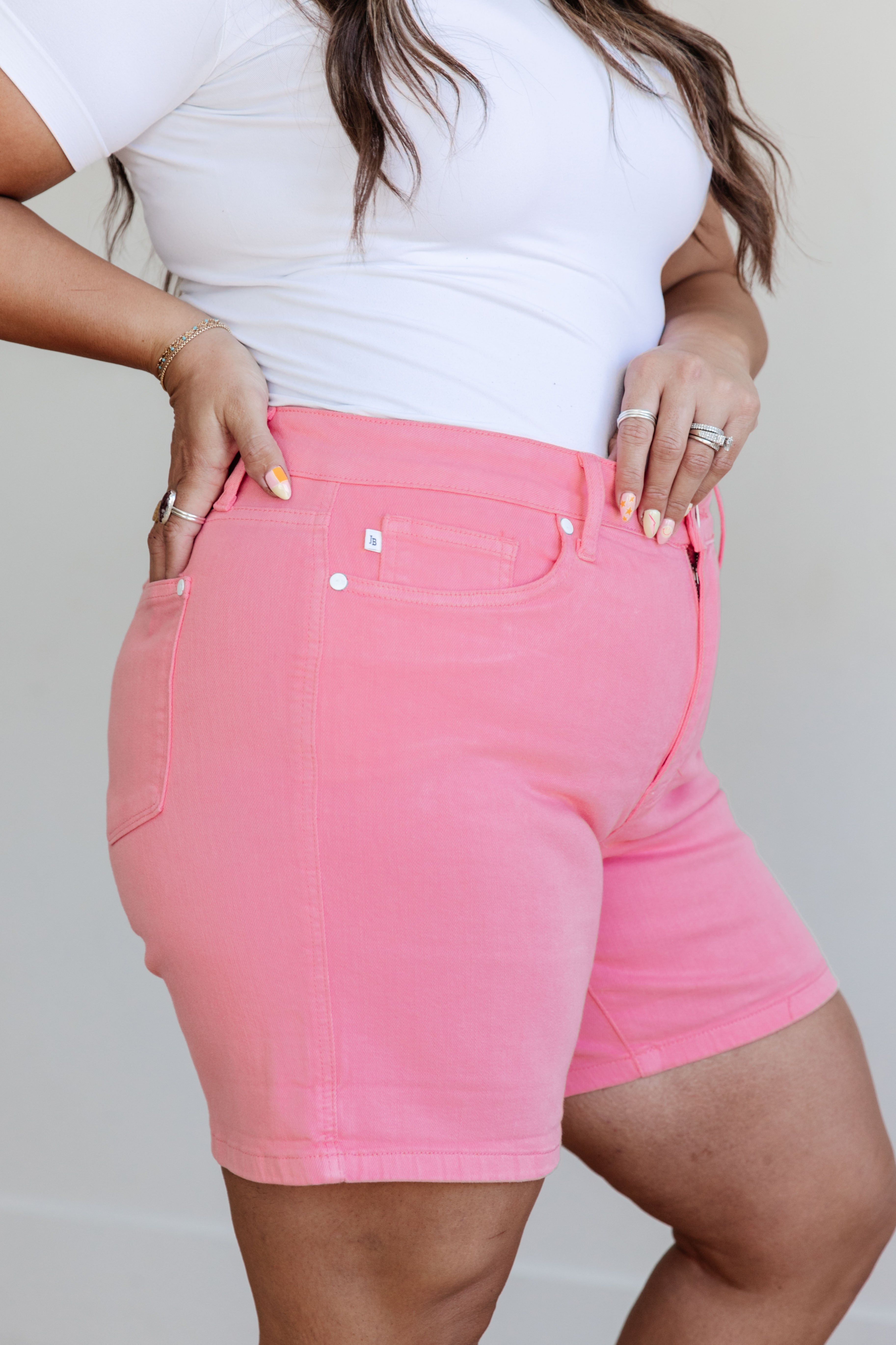 Jenna High Rise Control Top Cuffed Shorts in Pink Womens Ave Shops   