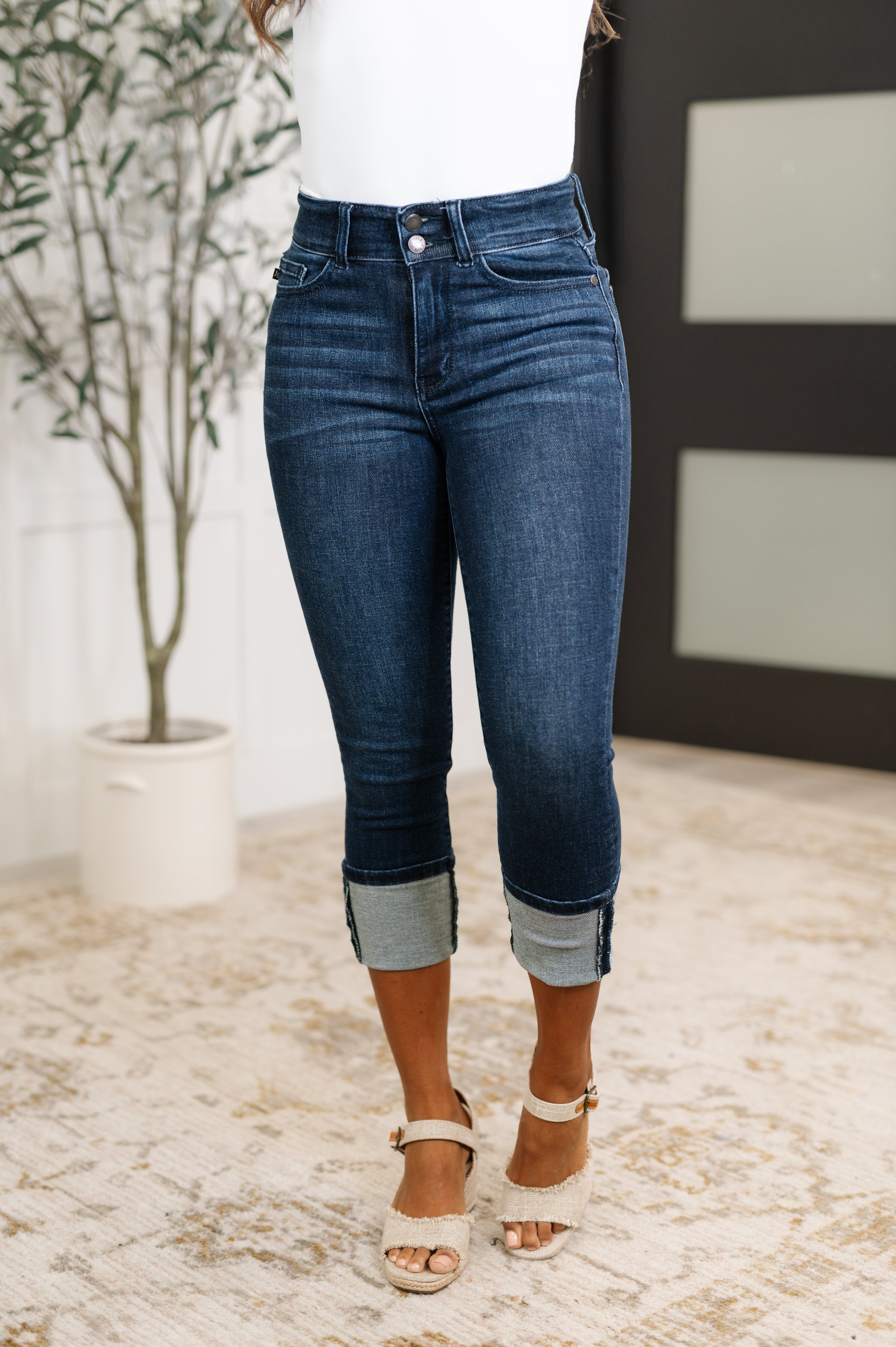 Judy Blue Karen High Rise Double Waist Band Capri Jeans